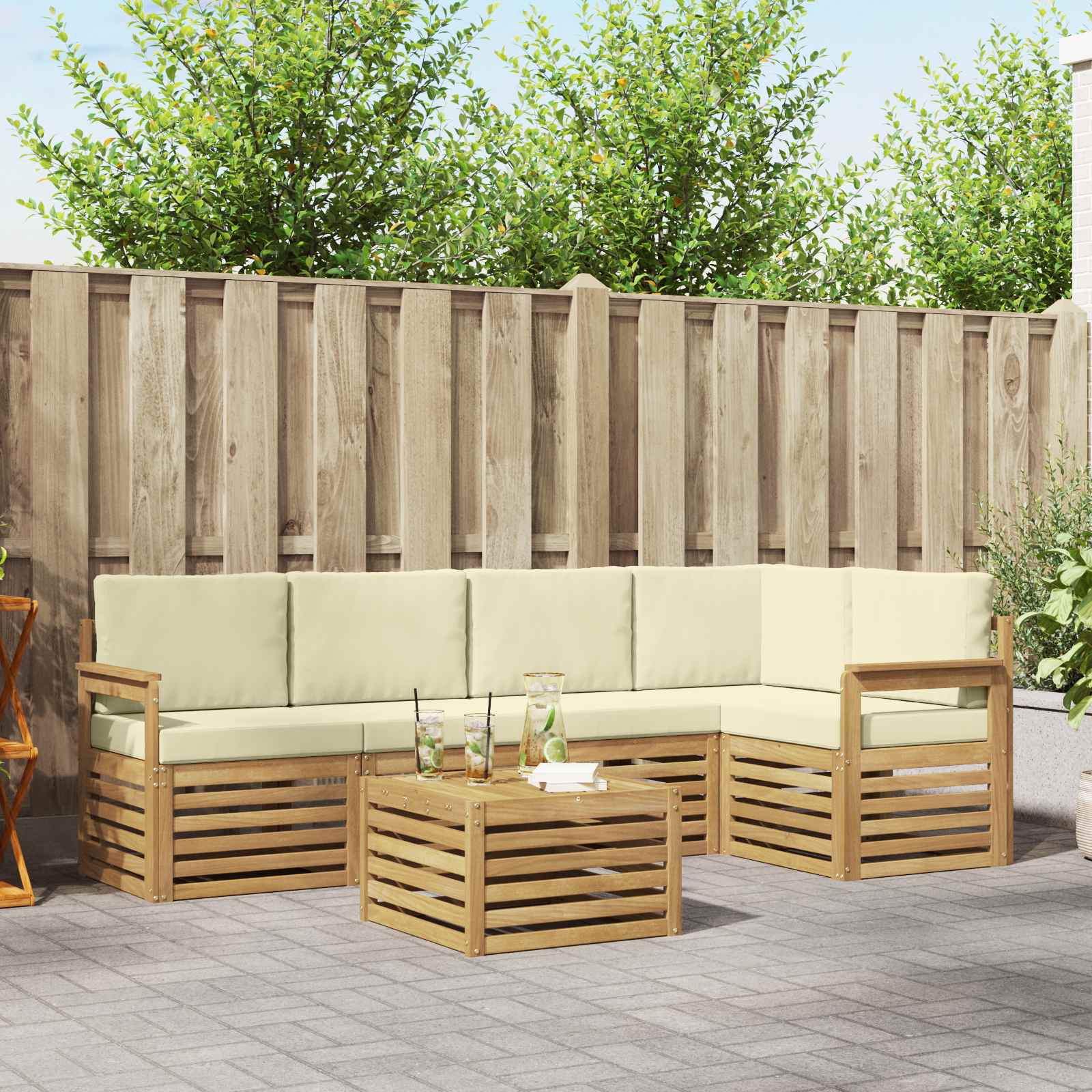 vidaXL Zestaw sof na zewnątrz 6 pcs Biały i kremowy 59 x 59 x 37 cm