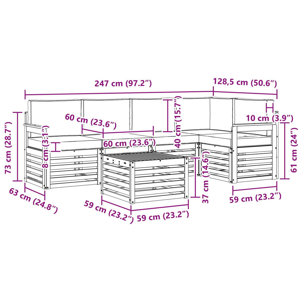 vidaXL Zestaw sof na zewnątrz 6 pcs Biały i jasnoszary 59 x 59 x 37 cm
