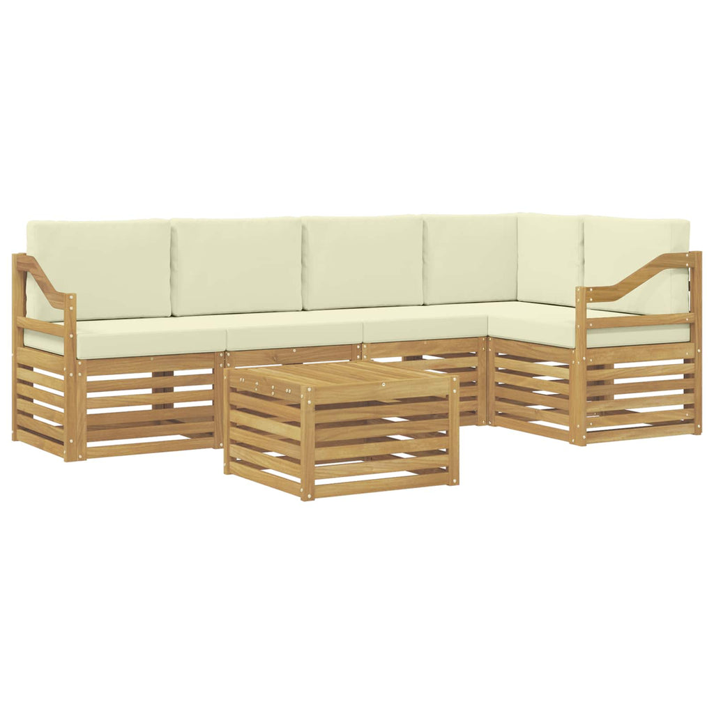 vidaXL Zestaw sofy narożnej 6 pcs Biały i kremowy Lite Drewno Akacji