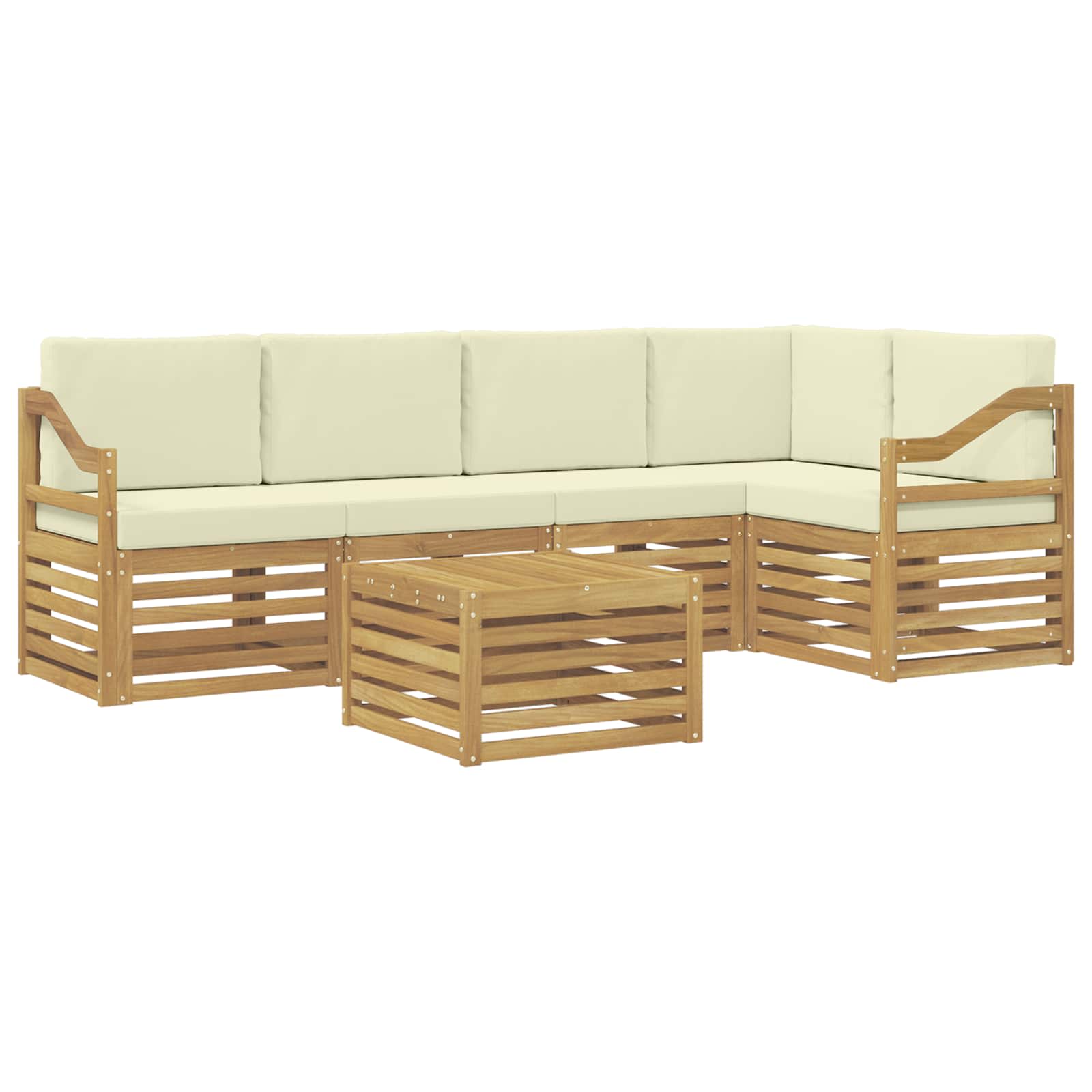 vidaXL Zestaw sofy narożnej 6 pcs Biały i kremowy Lite Drewno Akacji