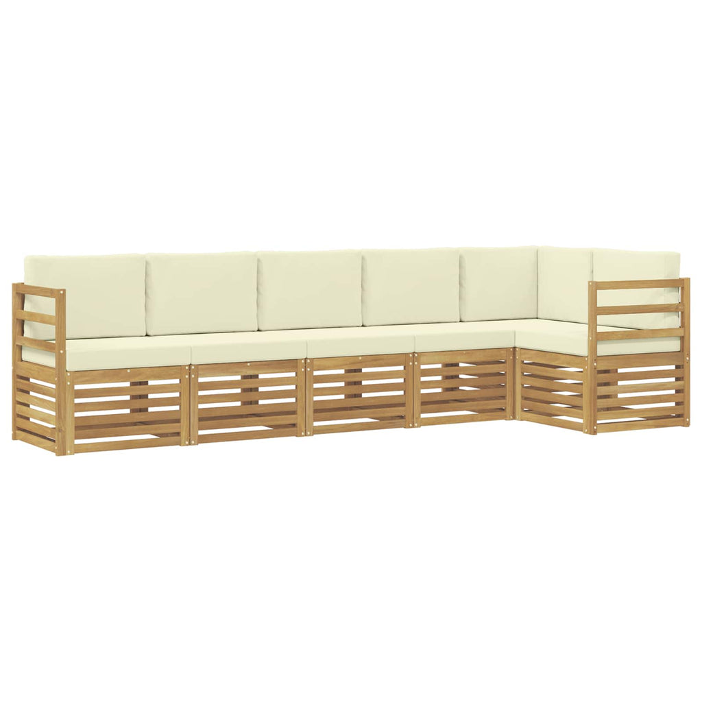 vidaXL Zestaw sofy narożnej 6 pcs Biały i kremowy Lite Drewno Akacji