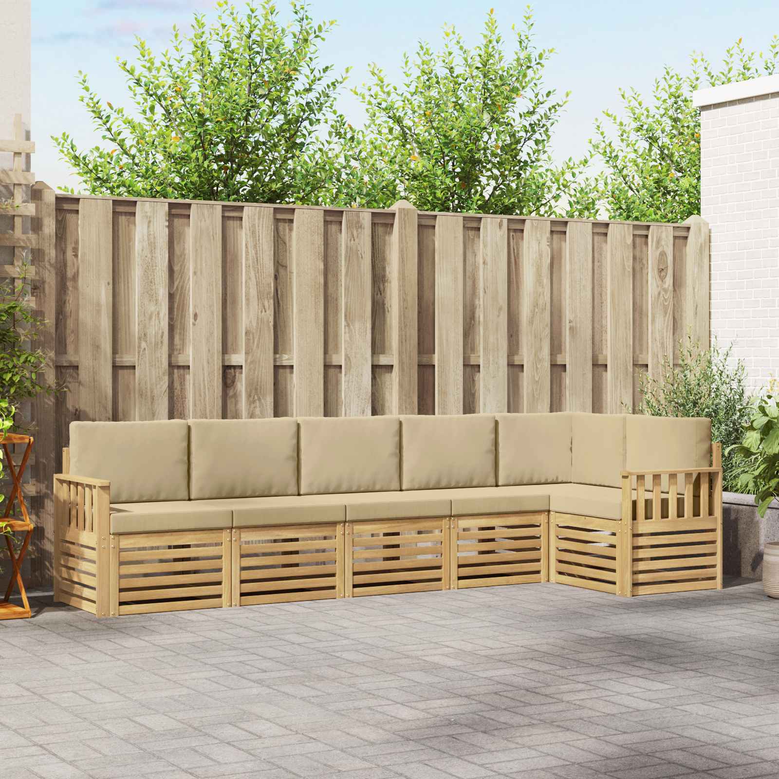 vidaXL Zestaw sof na zewnątrz 6 pcs Biały i Beżowy 306 x 128,5 x 73 cm
