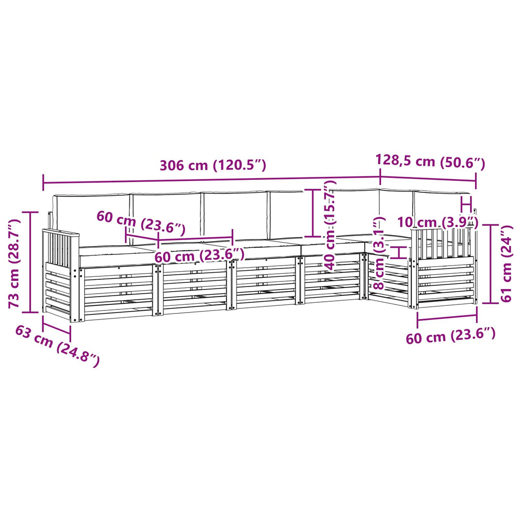 vidaXL Zestaw sof na zewnątrz 6 pcs Biały i Beżowy 306 x 128,5 x 73 cm