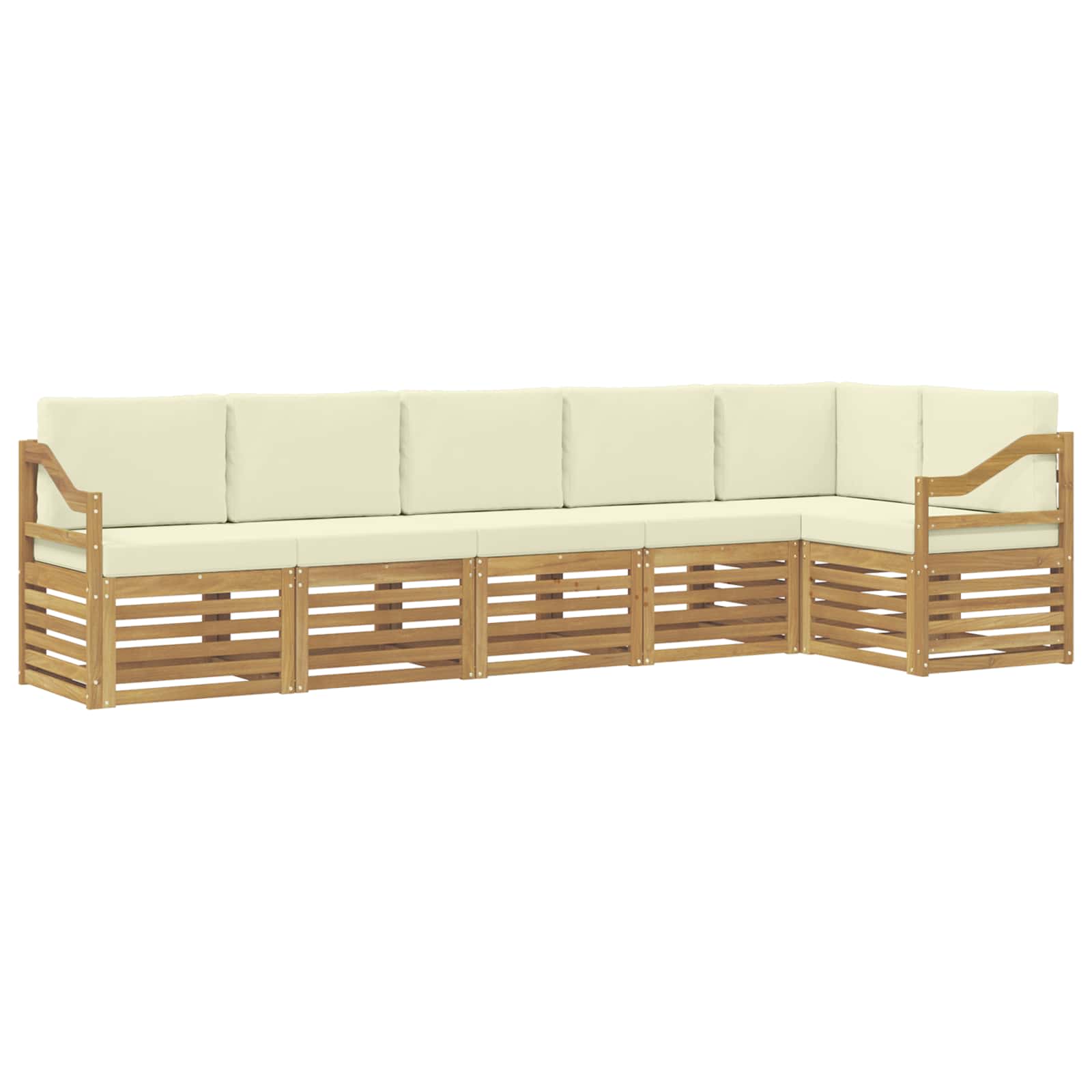 vidaXL Zestaw sofy narożnej 6 pcs Biały i kremowy Lite Drewno Akacji
