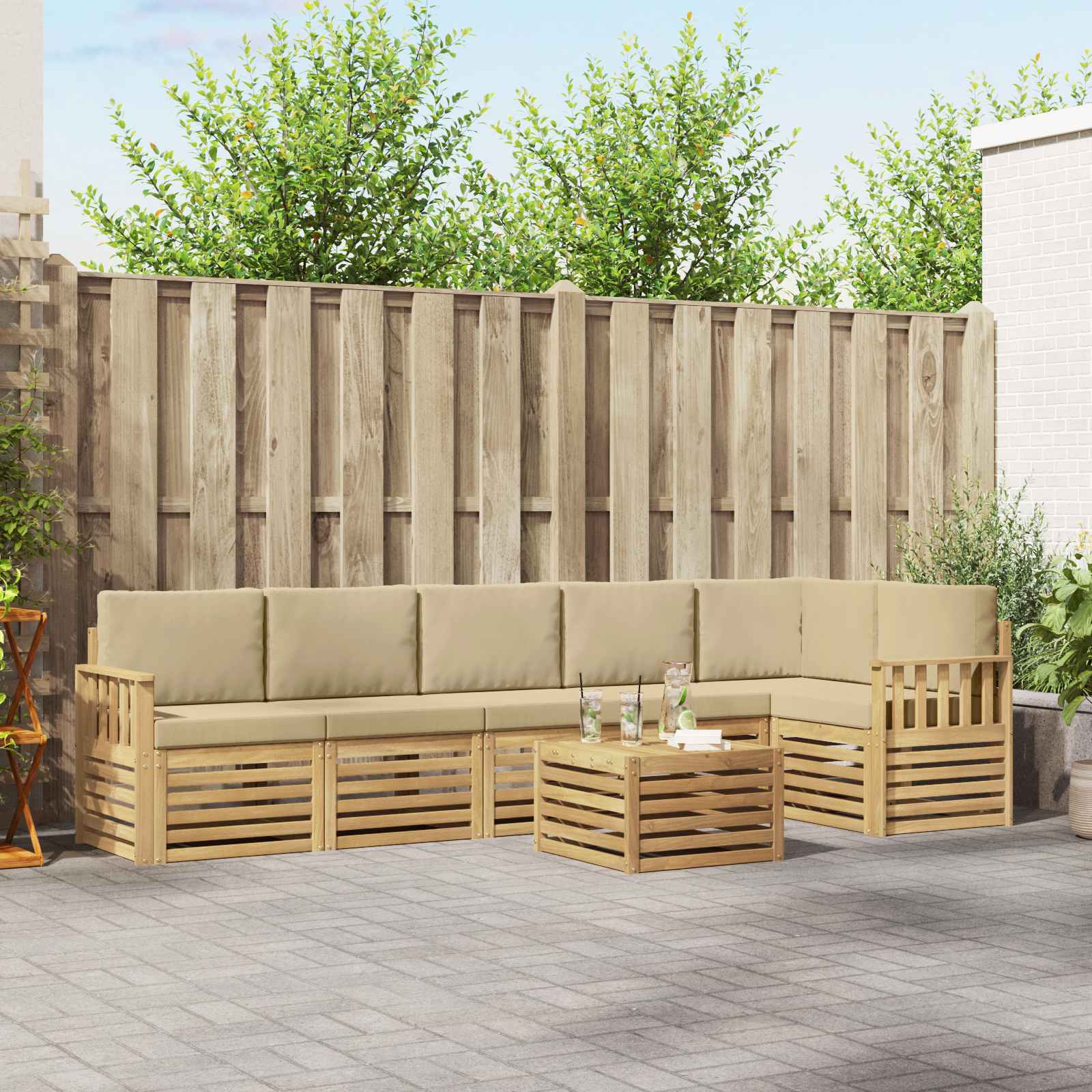 vidaXL Zestaw sof na zewnątrz 7 pcs Biały i Beżowy 59 x 59 x 37 cm