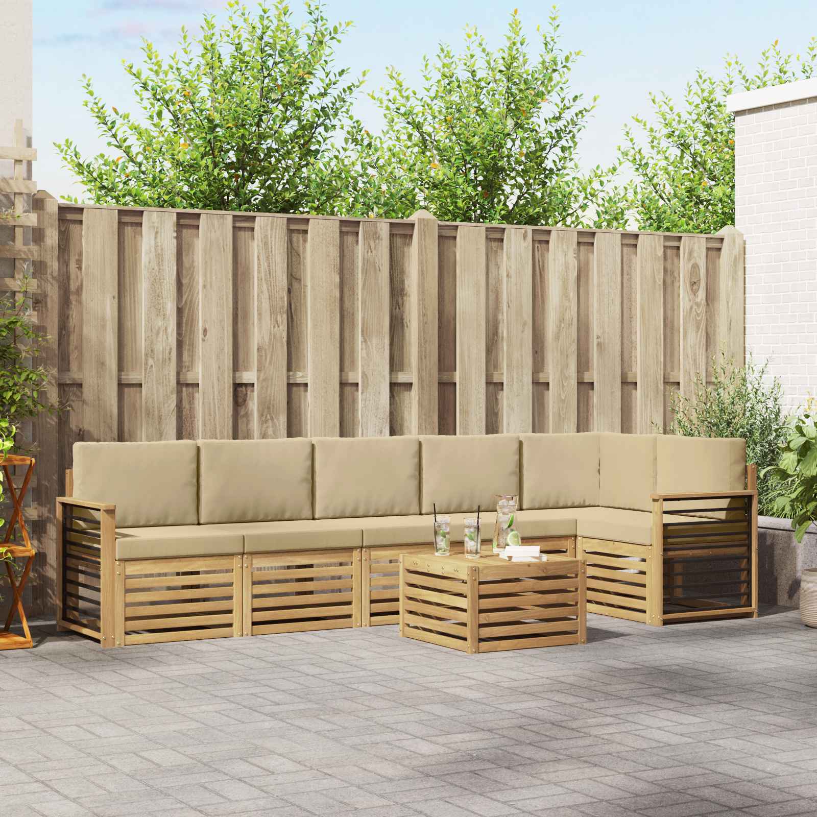 vidaXL Zestaw sof na zewnątrz 7 pcs Biały i Beżowy 59 x 59 x 37 cm