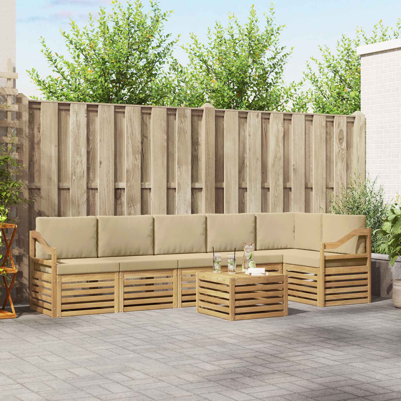 vidaXL Zestaw sof na zewnątrz 7 pcs Biały i Beżowy 59 x 59 x 37 cm