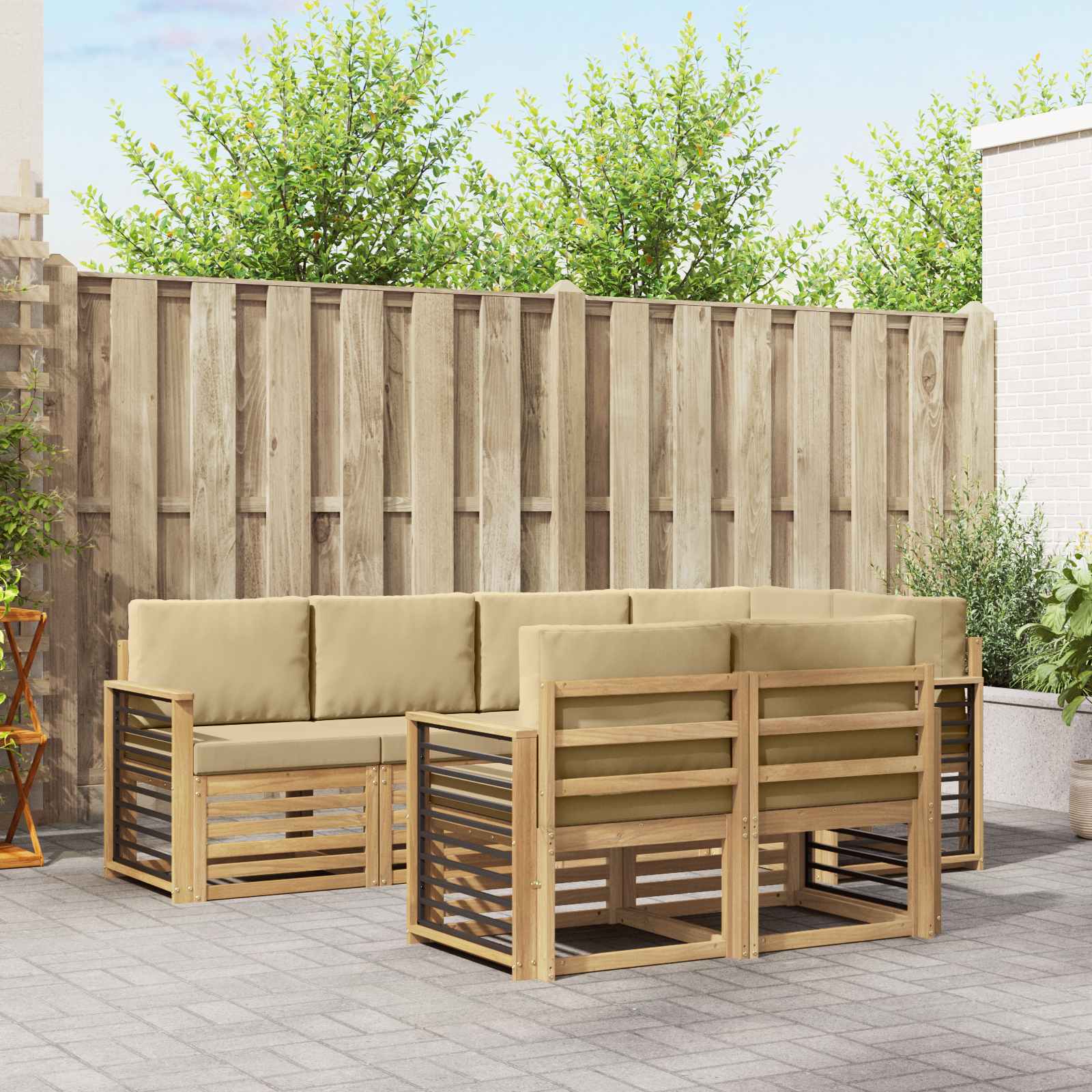vidaXL Zestaw sof na zewnątrz 7 pcs Biały i Beżowy 247 x 128,5 x 73 cm