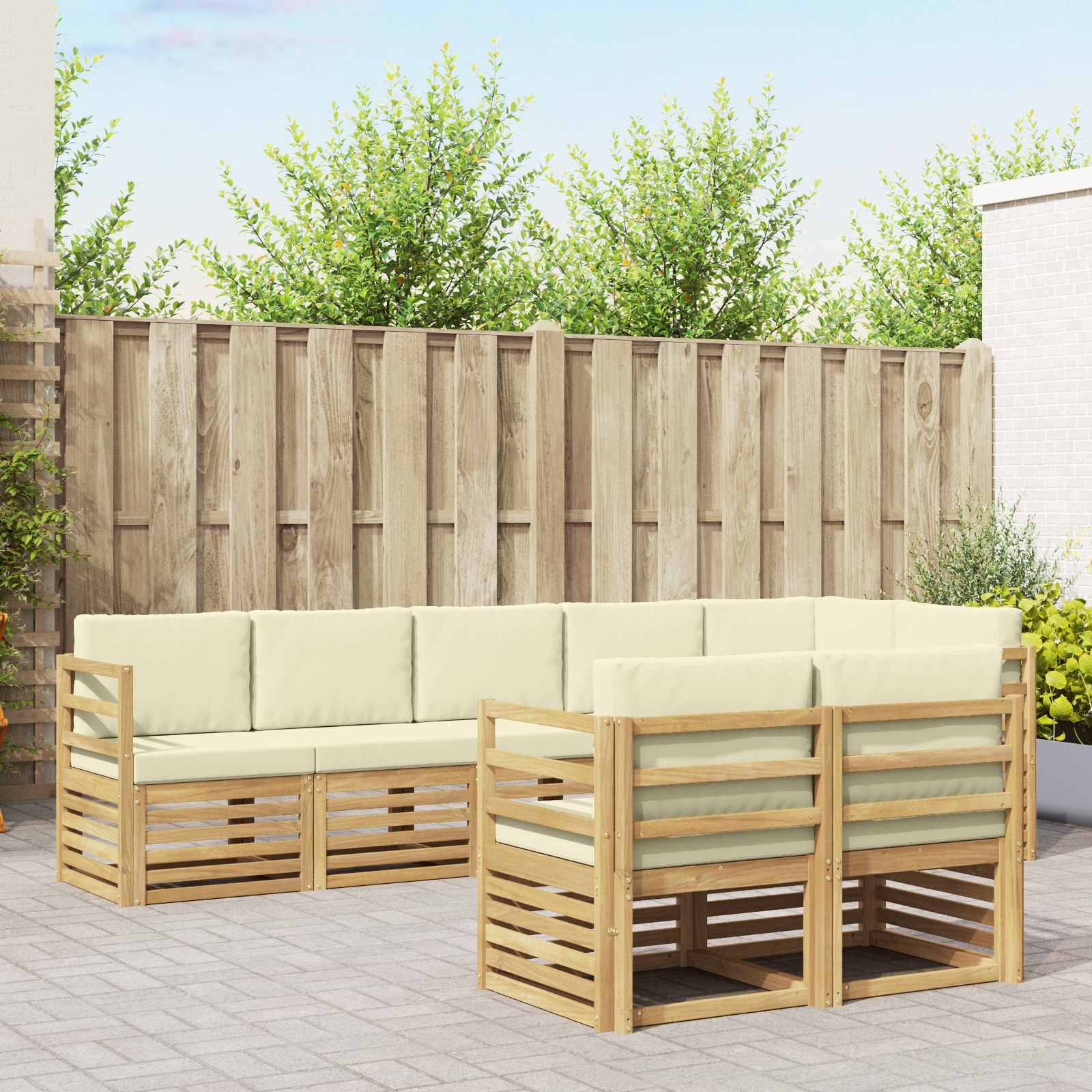 vidaXL Zestawy sof z poduszką 8 pcs Biały i kremowy Lite Drewno Akacji