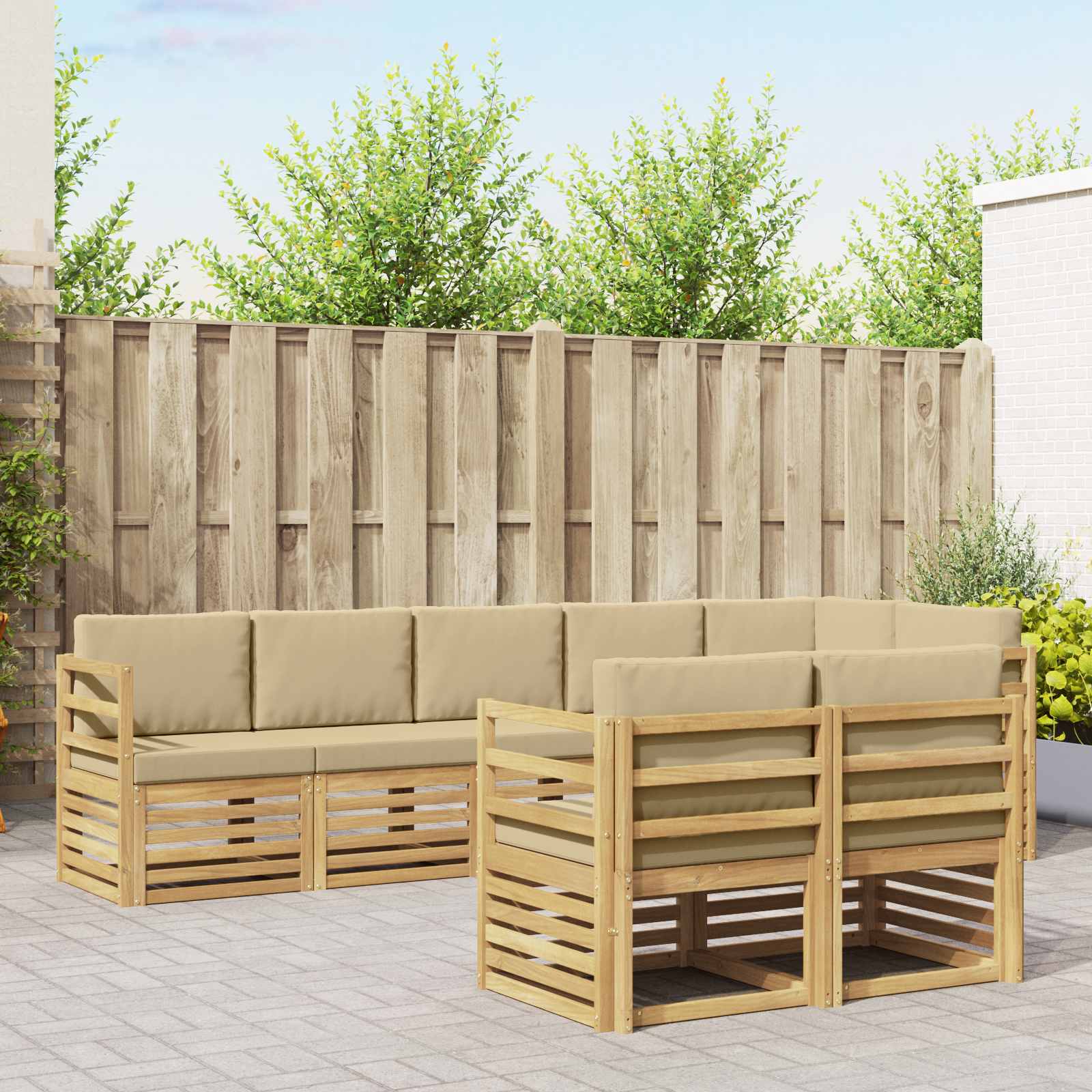 vidaXL Zestaw sof na zewnątrz 8 pcs Biały i Beżowy 304 x 126,5 x 73 cm