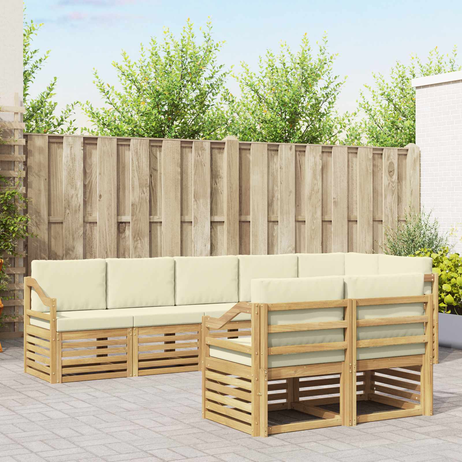 vidaXL Zestawy sof z poduszką 8 pcs Biały i kremowy Lite Drewno Akacji