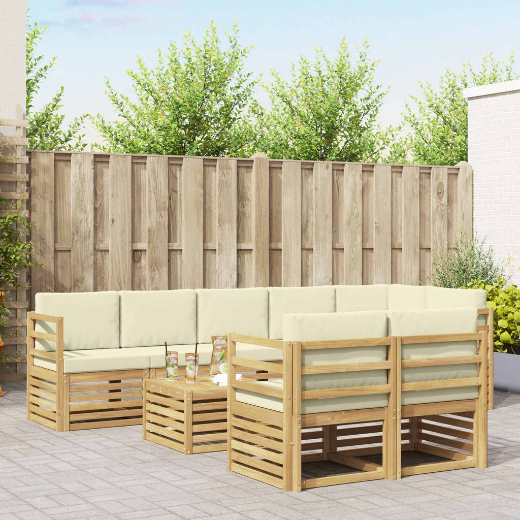 vidaXL Zestawy sof z poduszką 9 pcs Biały i kremowy Lite Drewno Akacji