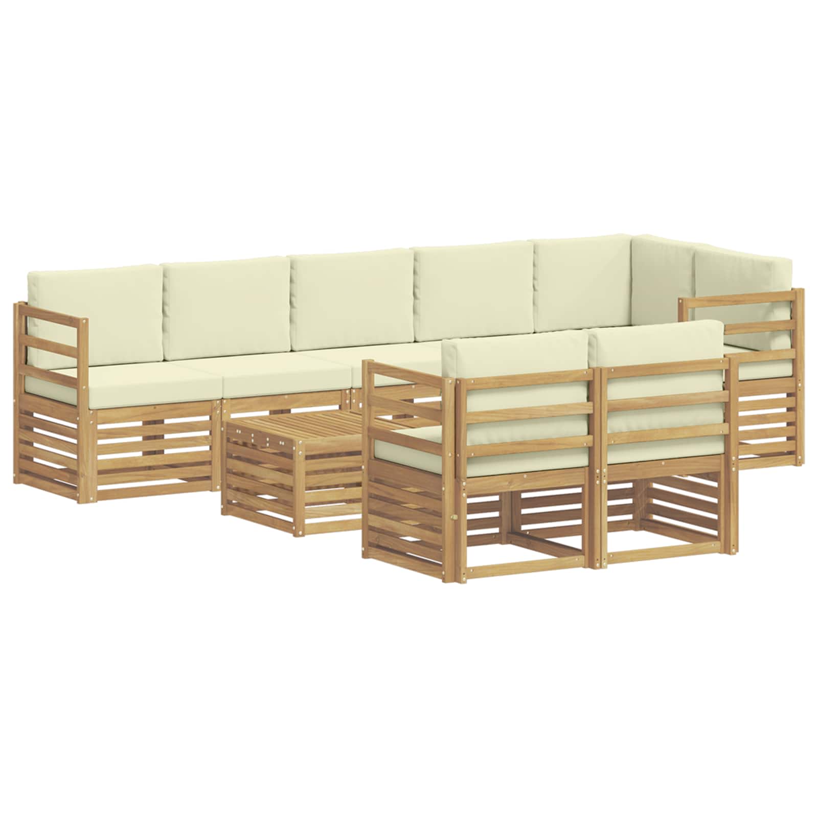 vidaXL Zestawy sof z poduszką 9 pcs Biały i kremowy Lite Drewno Akacji