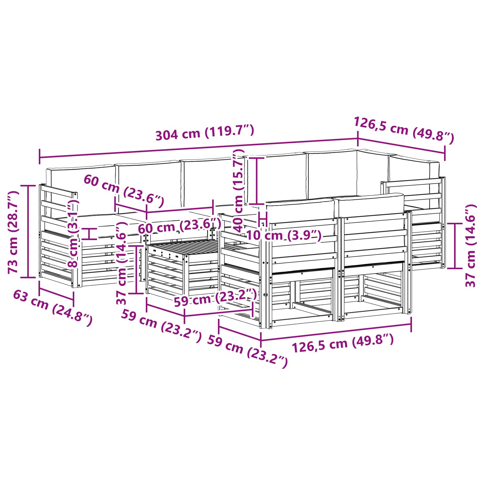 vidaXL Zestaw sof na zewnątrz 9 pcs Biały i jasnoszary 59 x 59 x 37 cm