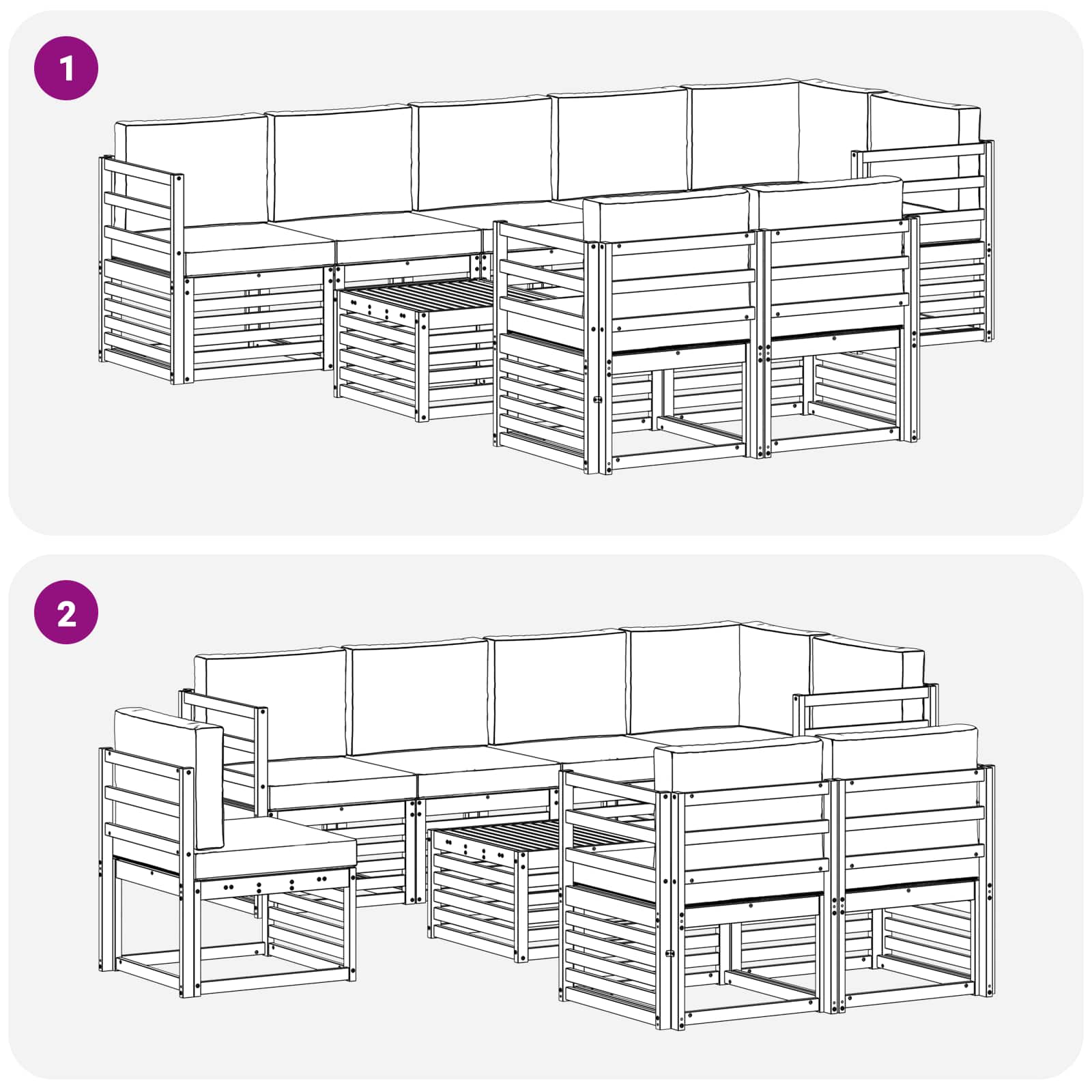 vidaXL Zestaw sof na zewnątrz 9 pcs Biały i jasnoszary 59 x 59 x 37 cm