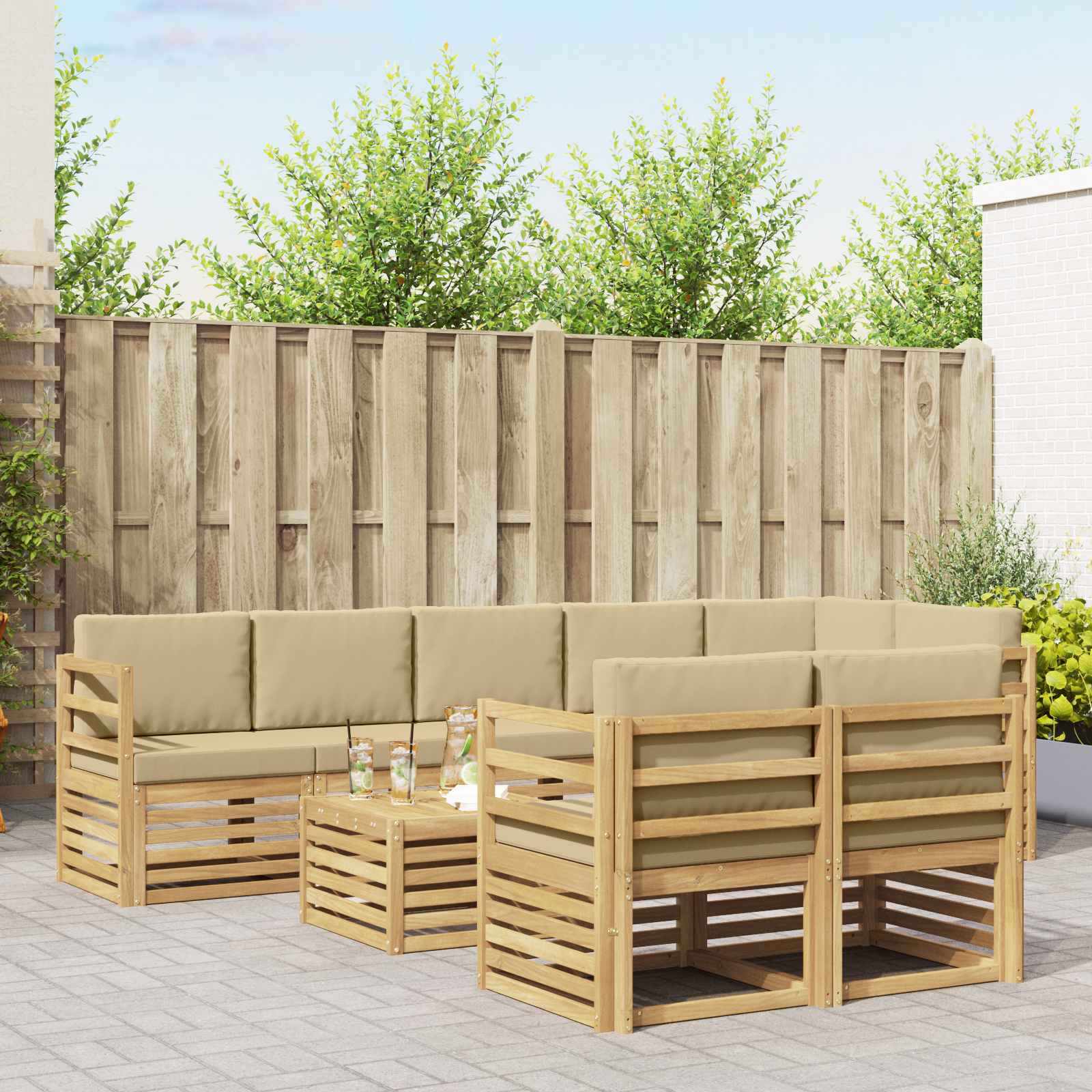 vidaXL Zestaw sof na zewnątrz 9 pcs Biały i Beżowy 59 x 59 x 37 cm
