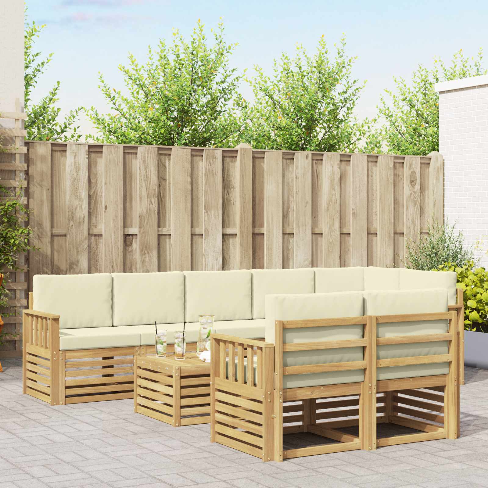 vidaXL Zestaw sof na zewnątrz 8 pcs Biały i kremowy 59 x 59 x 37 cm