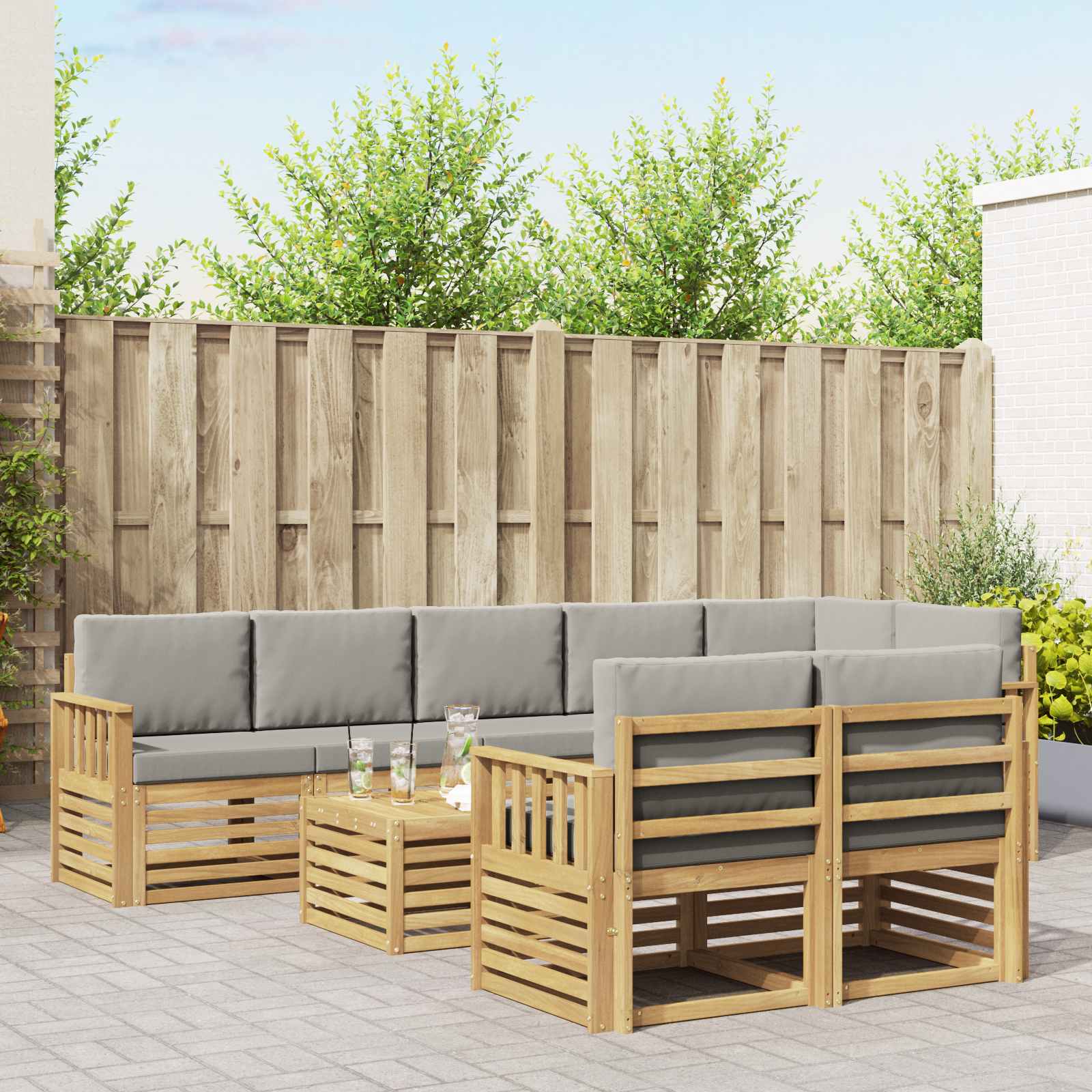vidaXL Zestaw sof na zewnątrz 8 pcs Biały i jasnoszary 59 x 59 x 37 cm