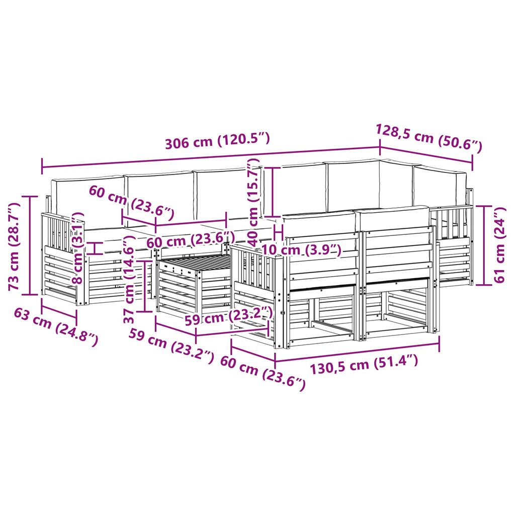 vidaXL Zestaw sof na zewnątrz 8 pcs Biały i jasnoszary 59 x 59 x 37 cm