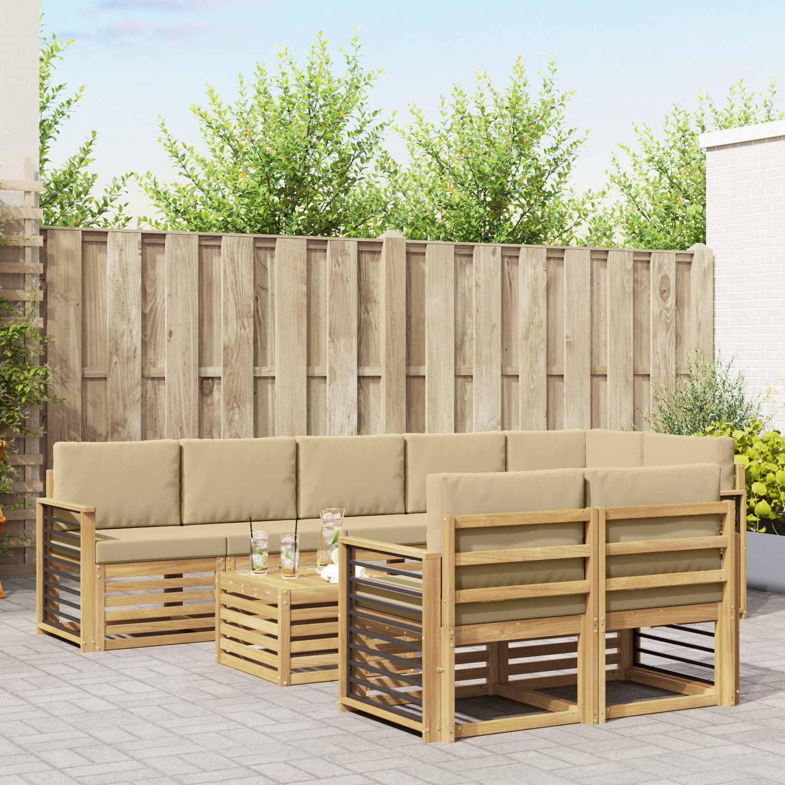 vidaXL Zestaw sof na zewnątrz 9 pcs Biały i Beżowy 59 x 59 x 37 cm
