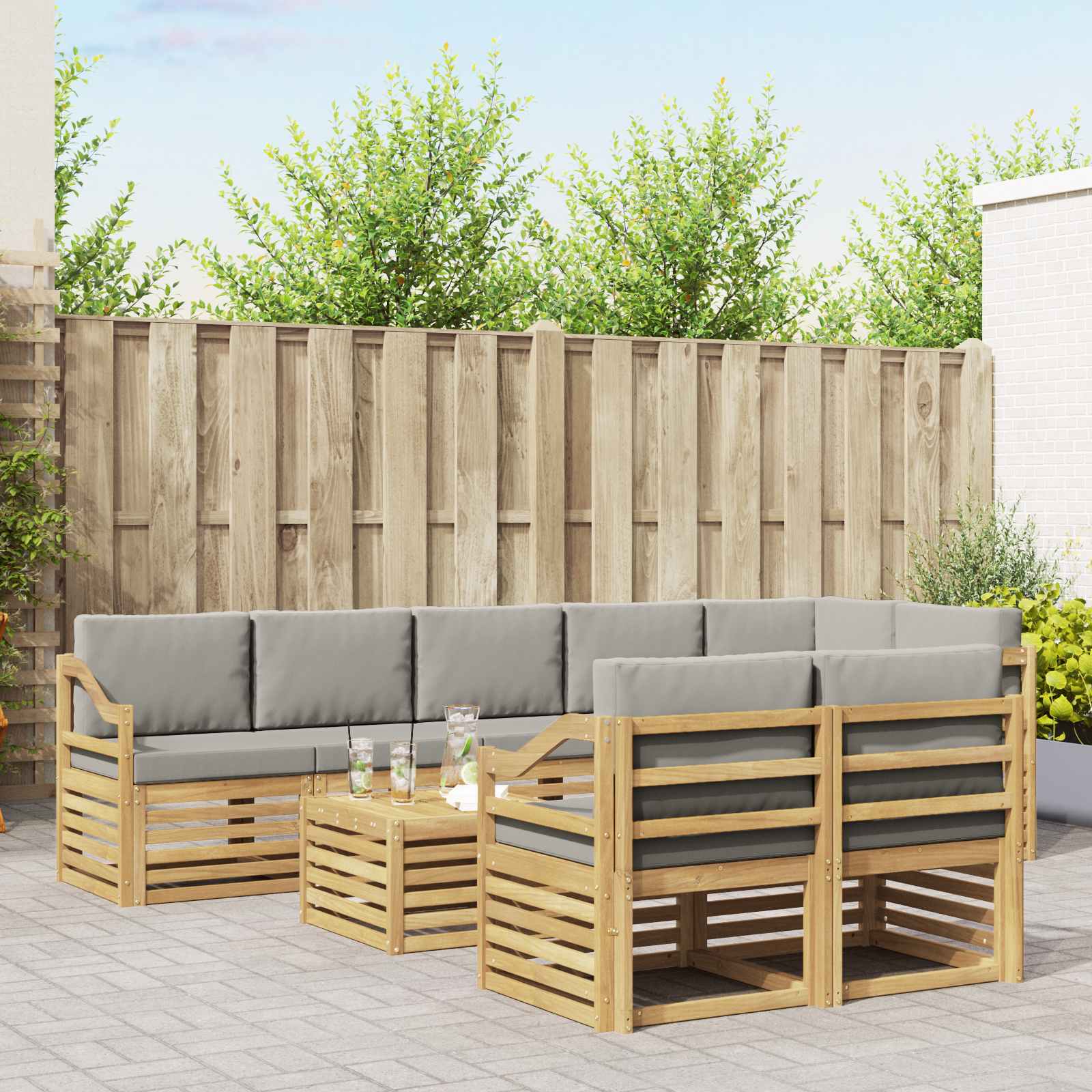 vidaXL Zestaw sof na zewnątrz 9 pcs Biały i jasnoszary 59 x 59 x 37 cm