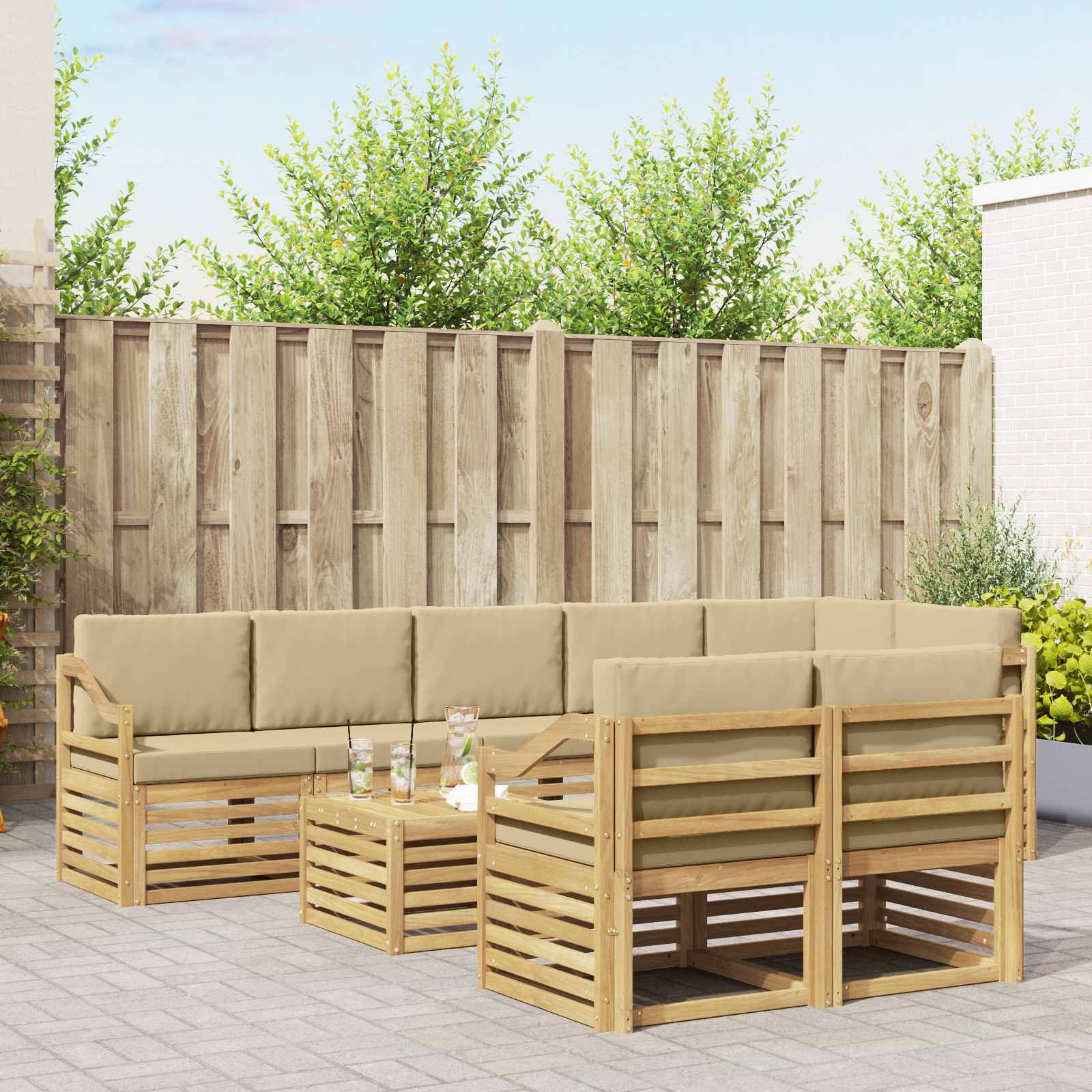 vidaXL Zestaw sof na zewnątrz 9 pcs Biały i Beżowy 59 x 59 x 37 cm