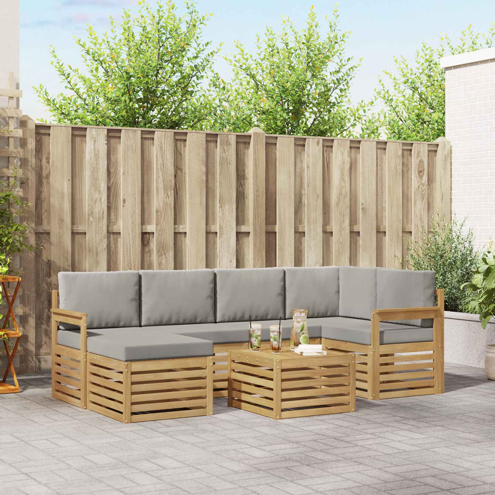 vidaXL Zestaw sof na zewnątrz 7 pcs Biały i jasnoszary 59 x 59 x 37 cm