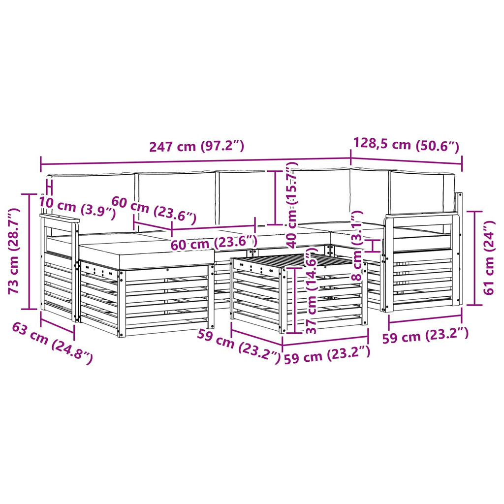 vidaXL Zestaw sof na zewnątrz 7 pcs Biały i jasnoszary 59 x 59 x 37 cm