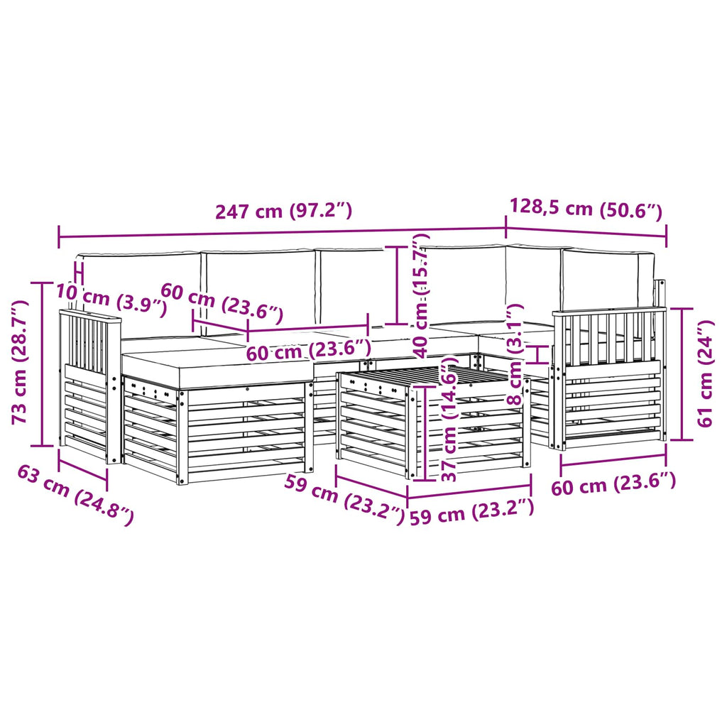 vidaXL Zestaw sof na zewnątrz 7 pcs Biały i jasnoszary 59 x 59 x 37 cm