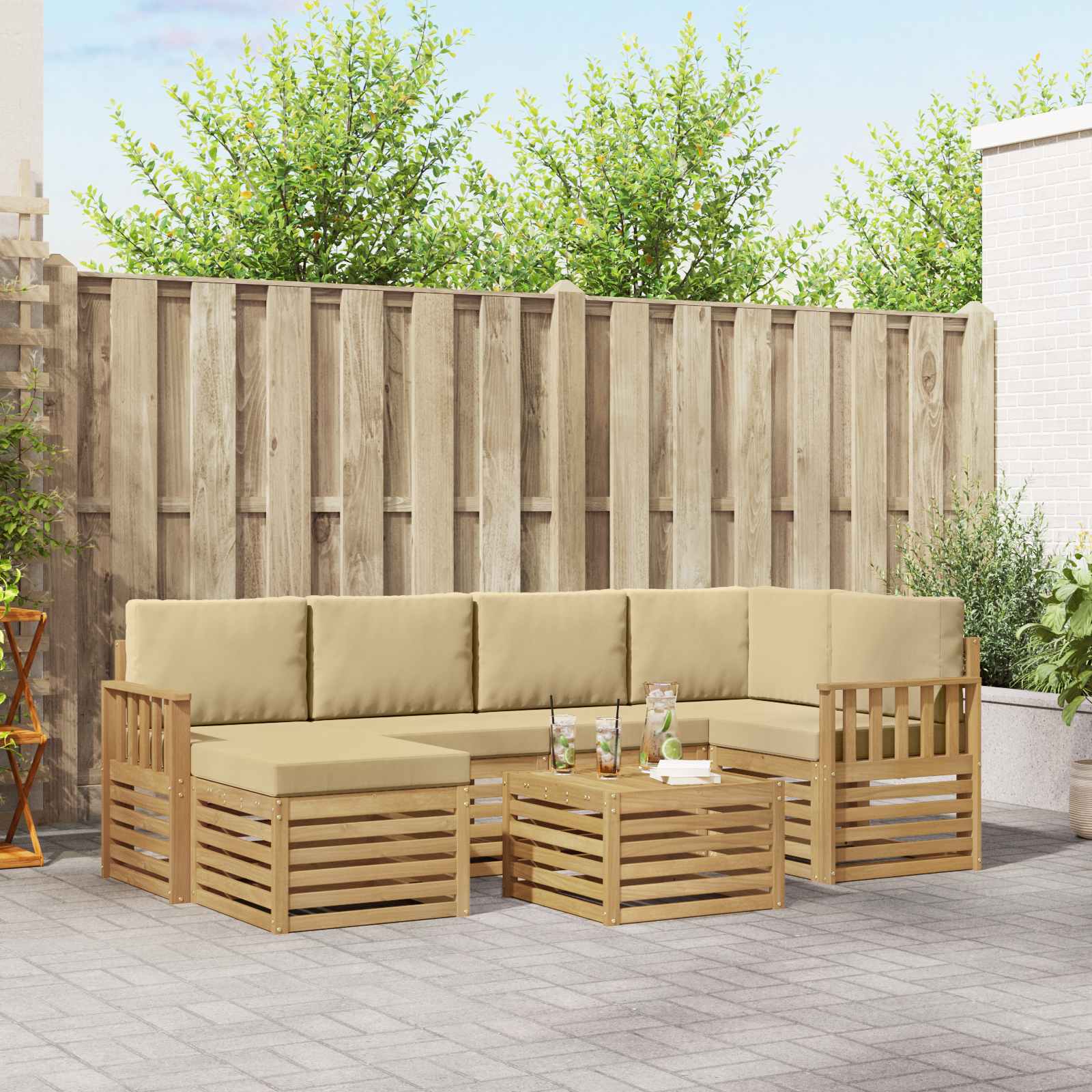 vidaXL Zestaw sof na zewnątrz 7 pcs Biały i Beżowy 59 x 59 x 37 cm