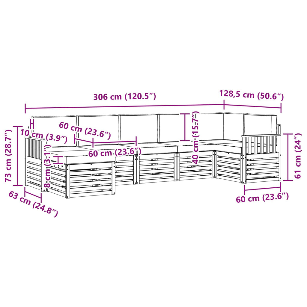 vidaXL Zestaw sof na zewnątrz 6 pcs Biały i beżowy 306 x 128,5 x 73 cm