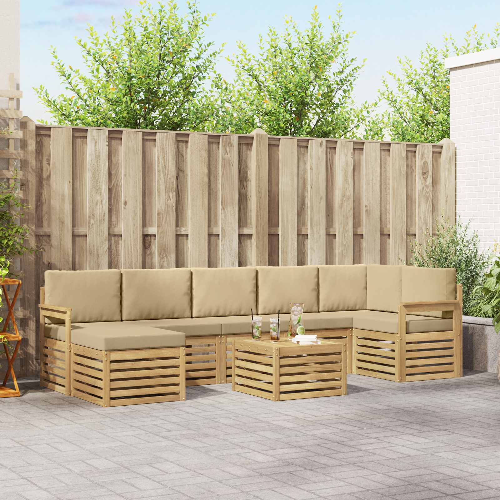 vidaXL Zestaw sof na zewnątrz 7 pcs Biały i beżowy 59 x 59 x 37 cm