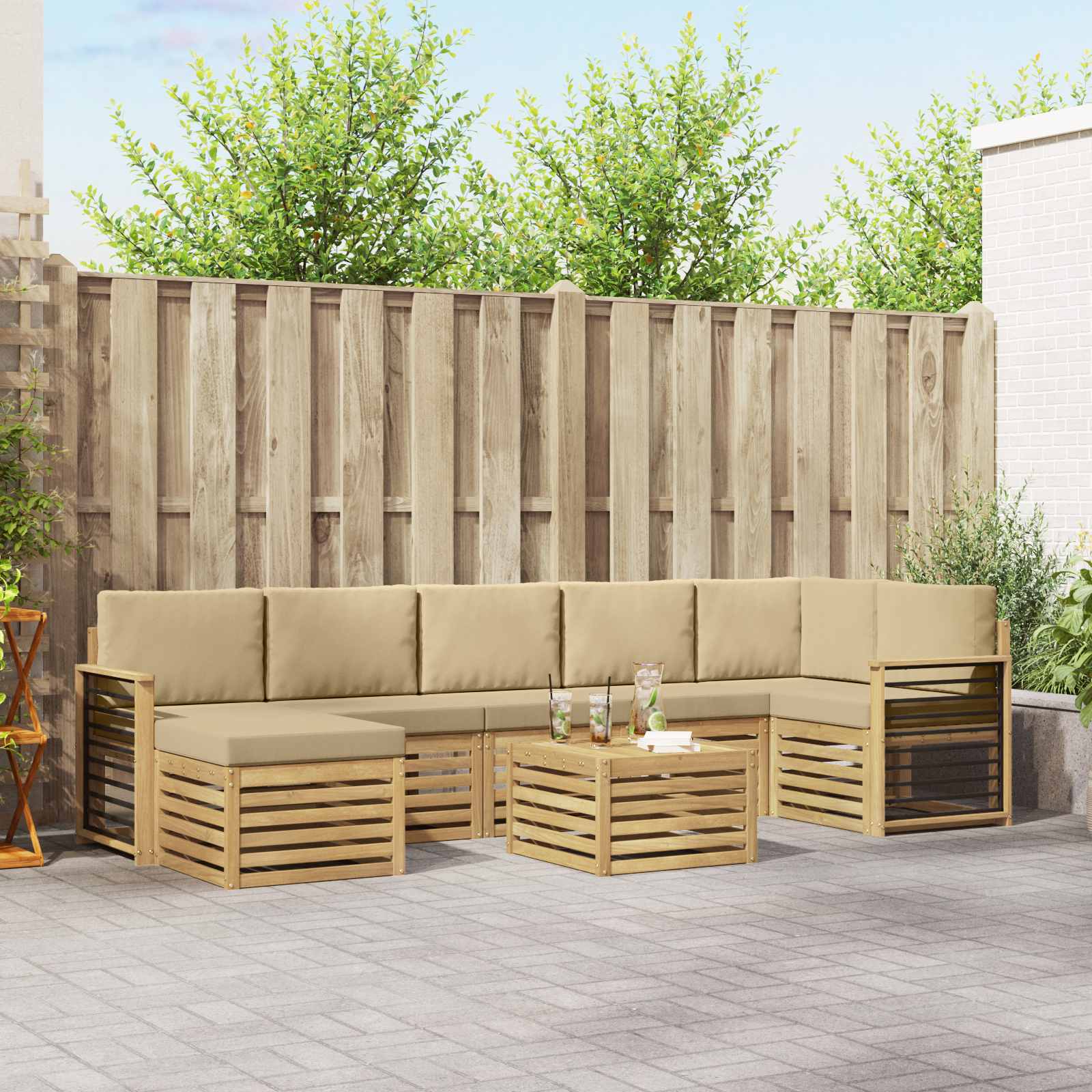 vidaXL Zestaw sof na zewnątrz 8 pcs Biały i Beżowy 59 x 59 x 37 cm