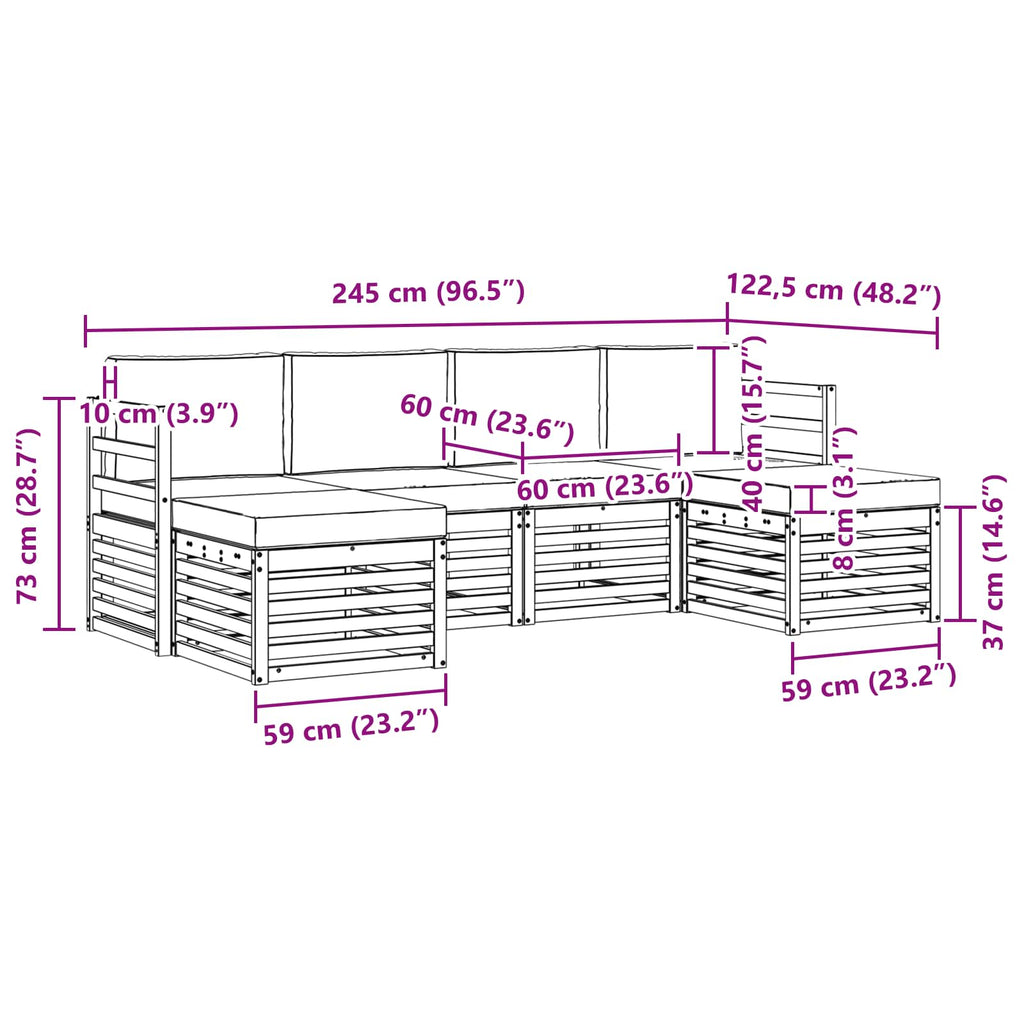 vidaXL Zestawy sof 6 pcs Biały i jasnoszary 245 x 122,5 x 73 cm