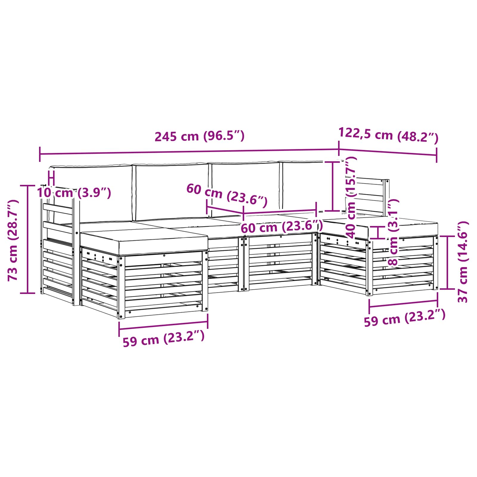 vidaXL Zestawy sof 6 pcs Biały i jasnoszary 245 x 122,5 x 73 cm
