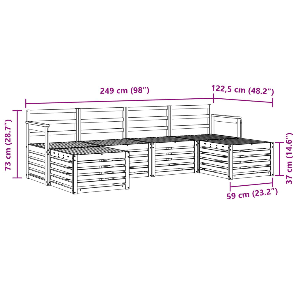 vidaXL Zestaw sof na zewnątrz 5 pcs Biały 249 x 122,5 x 73 cm