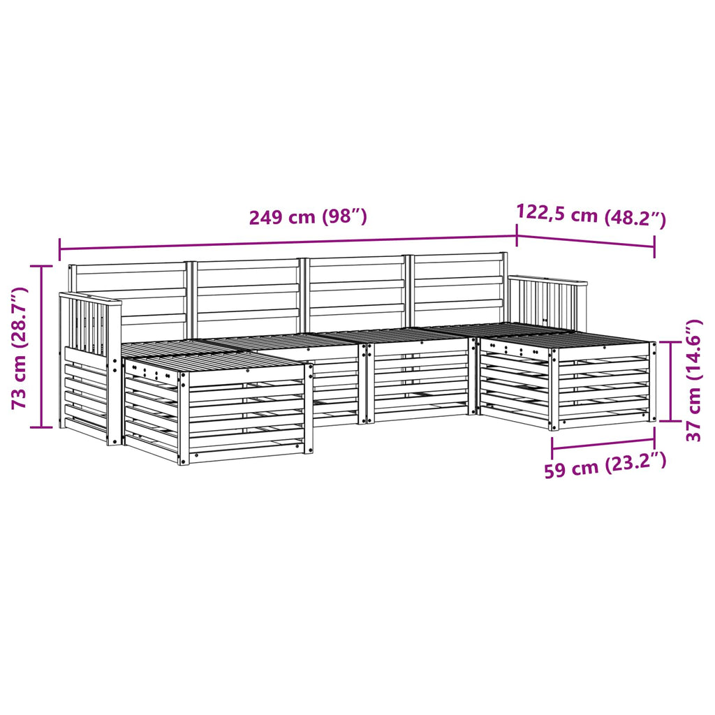 vidaXL Zestaw sof na zewnątrz 5 pcs Biały 249 x 122,5 x 73 cm