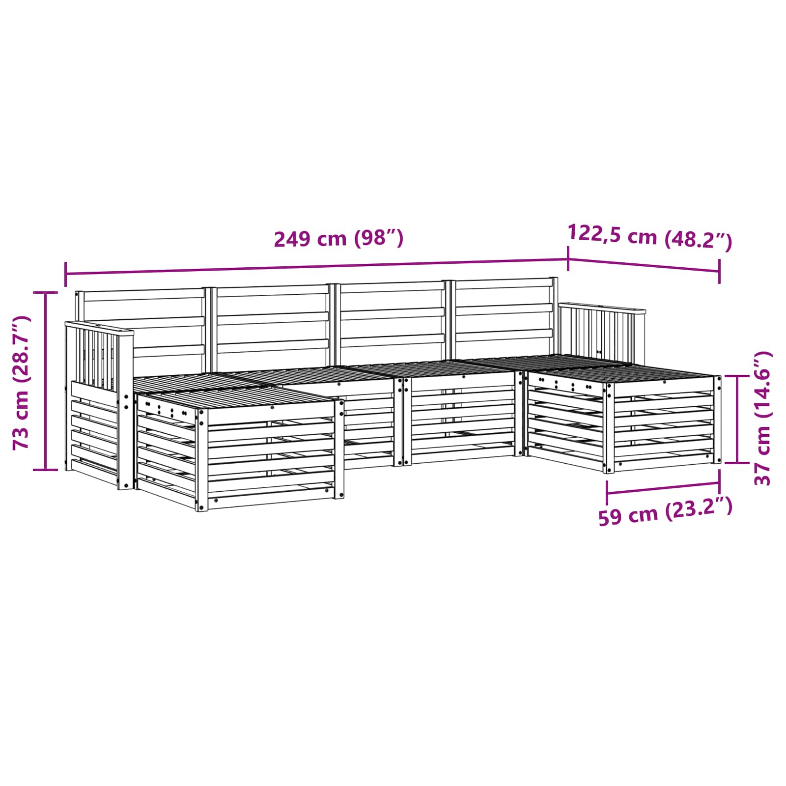 vidaXL Zestaw sof na zewnątrz 5 pcs Biały 249 x 122,5 x 73 cm