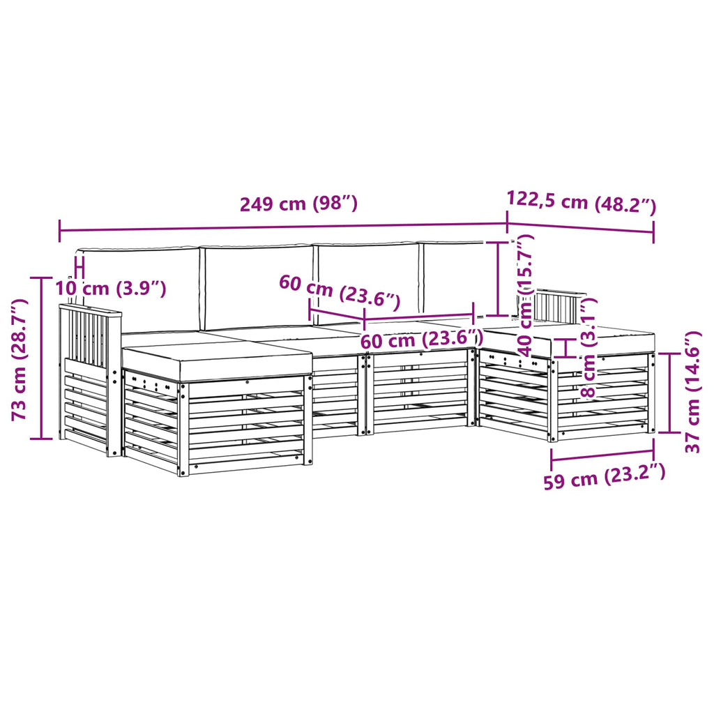 vidaXL Zestaw sof na zewnątrz 5 pcs Biały i beżowy 249 x 122,5 x 73 cm