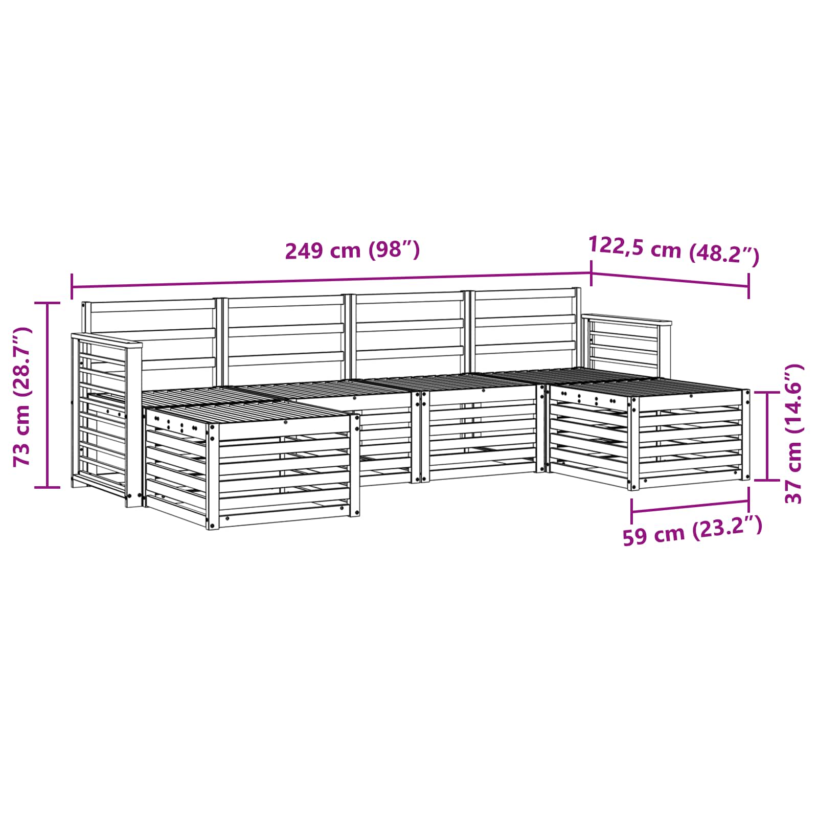 vidaXL Zestawy sof 6 pcs Biały Lite Drewno Akacji