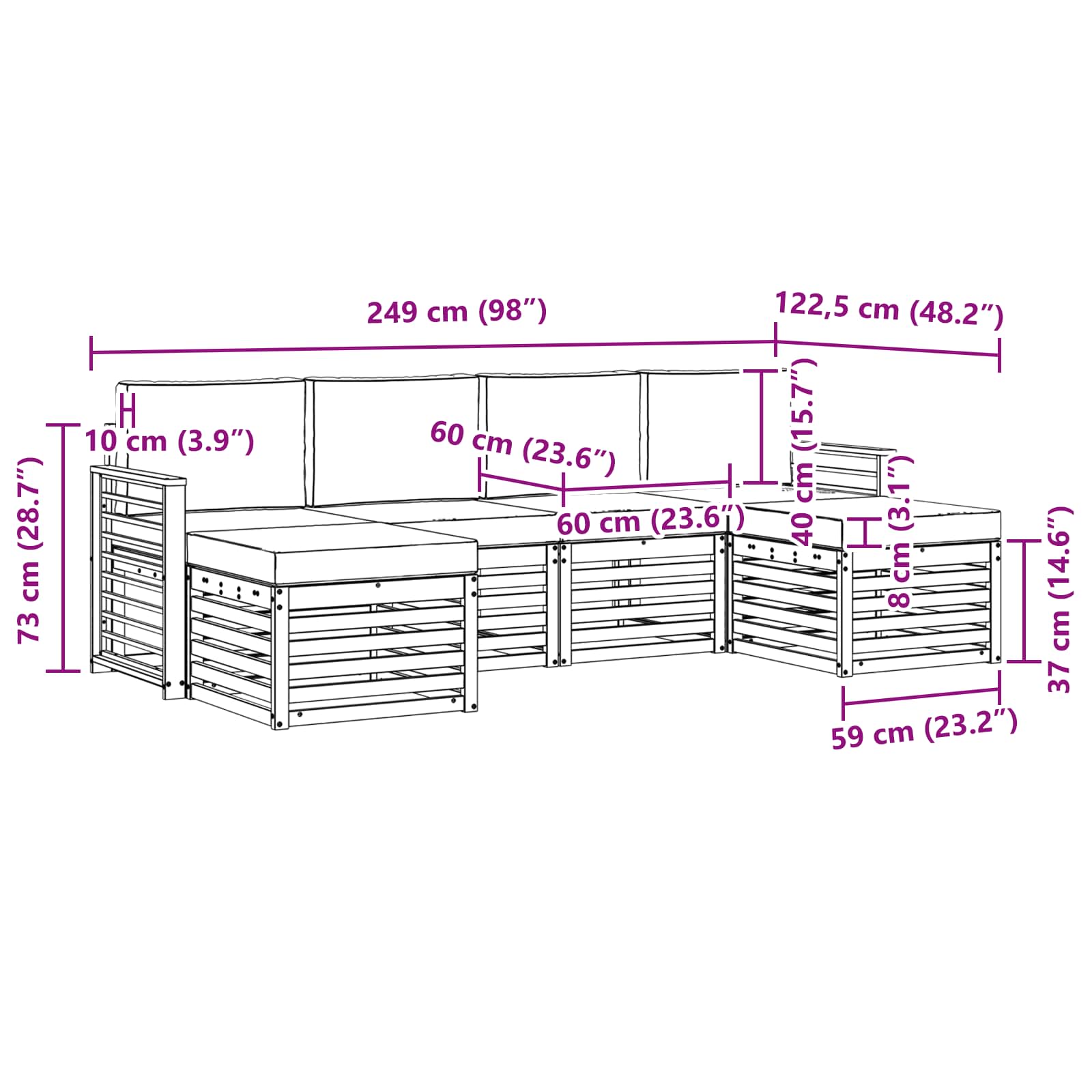 vidaXL Zestawy sof 6 pcs Biały i jasnoszary 249 x 122,5 x 73 cm