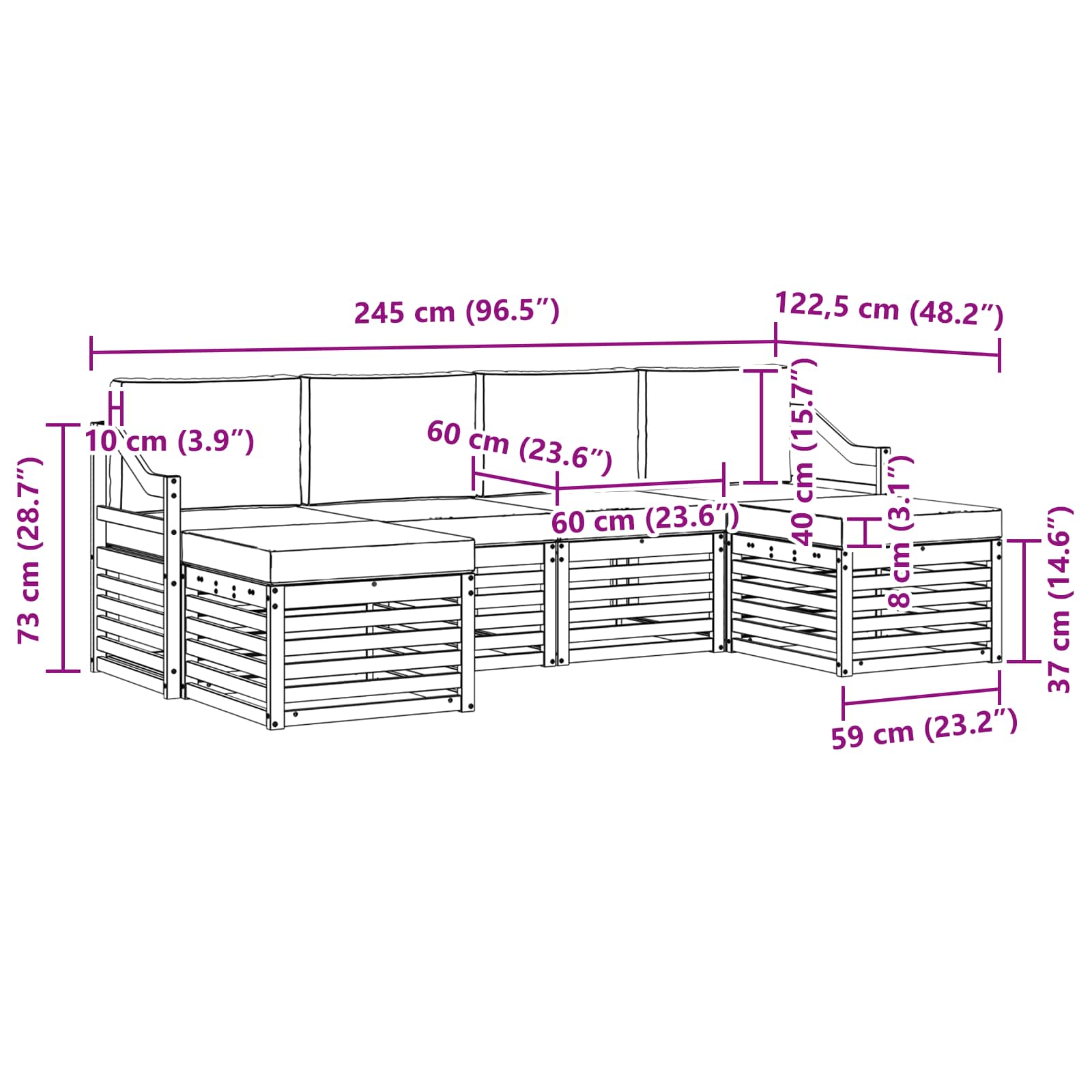 vidaXL Zestawy sof 6 pcs Biały i jasnoszary 245 x 122,5 x 73 cm