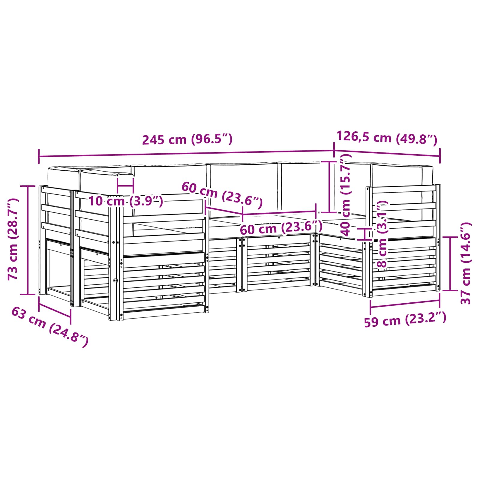 vidaXL Zestaw sofy narożnej 6 pcs Biały i Beżowy 245 x 126,5 x 73 cm