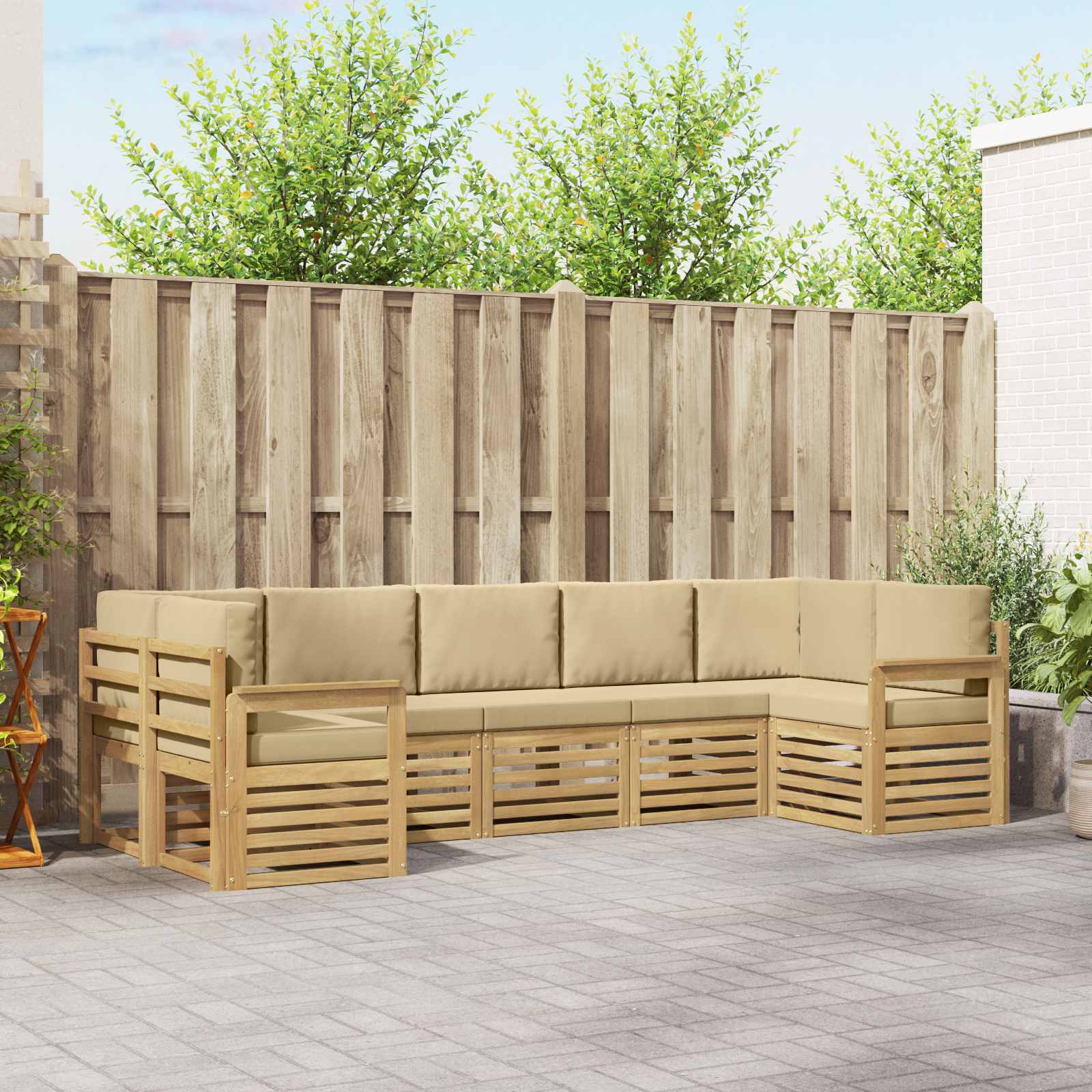 vidaXL Zestaw sof na zewnątrz 6 pcs Biały i beżowy 304 x 128,5 x 73 cm