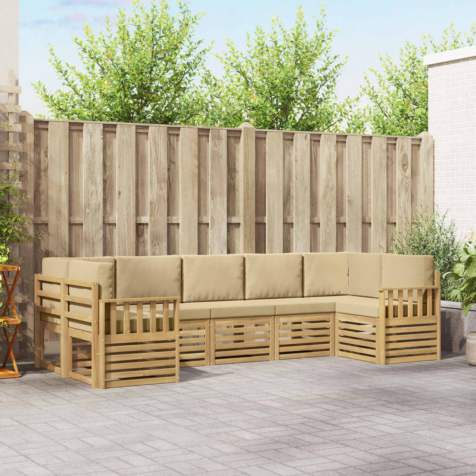 vidaXL Zestaw sof na zewnątrz 6 pcs Biały i beżowy 304 x 128,5 x 73 cm