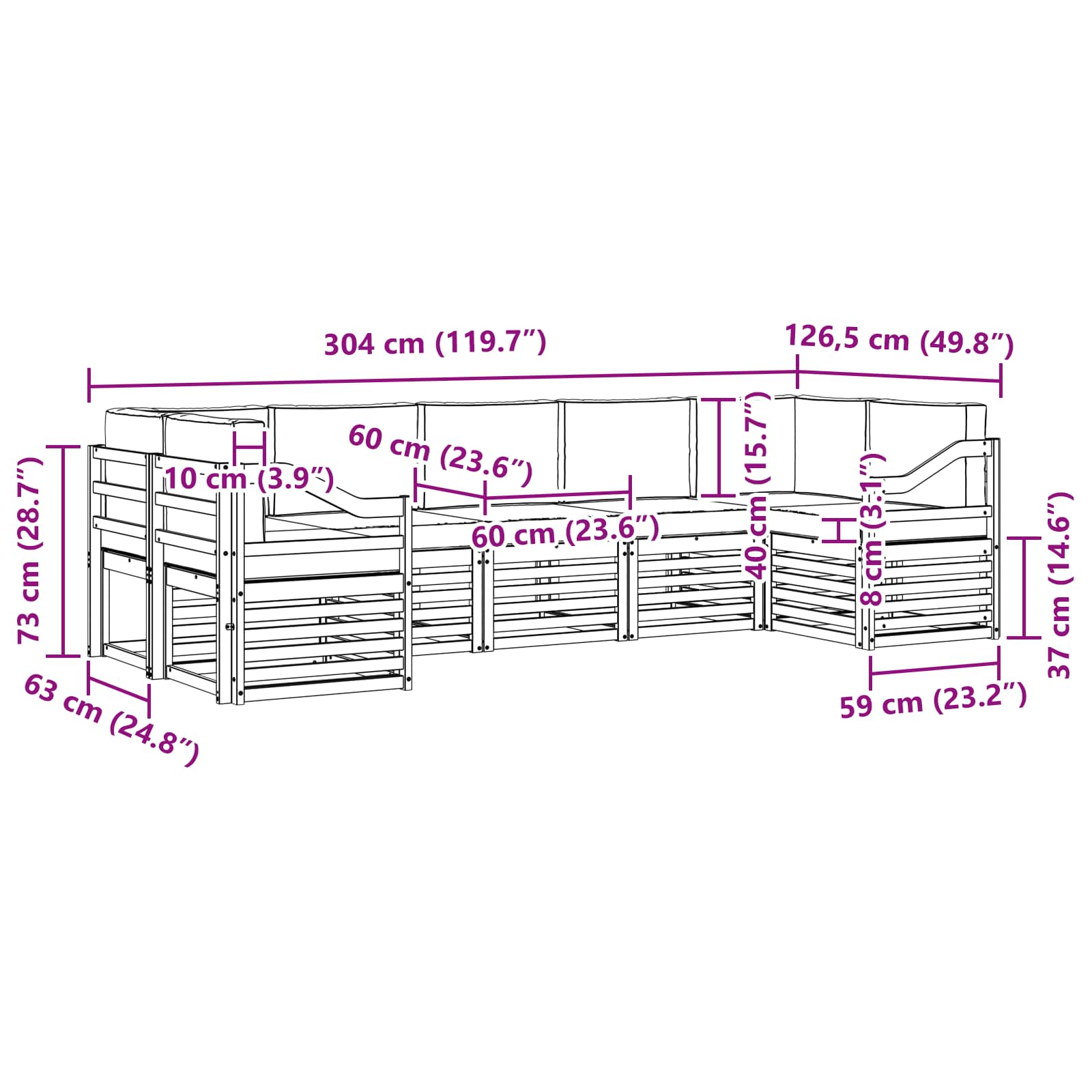 vidaXL Zestaw sofy narożnej 7 pcs Biały i Beżowy 304 x 126,5 x 73 cm