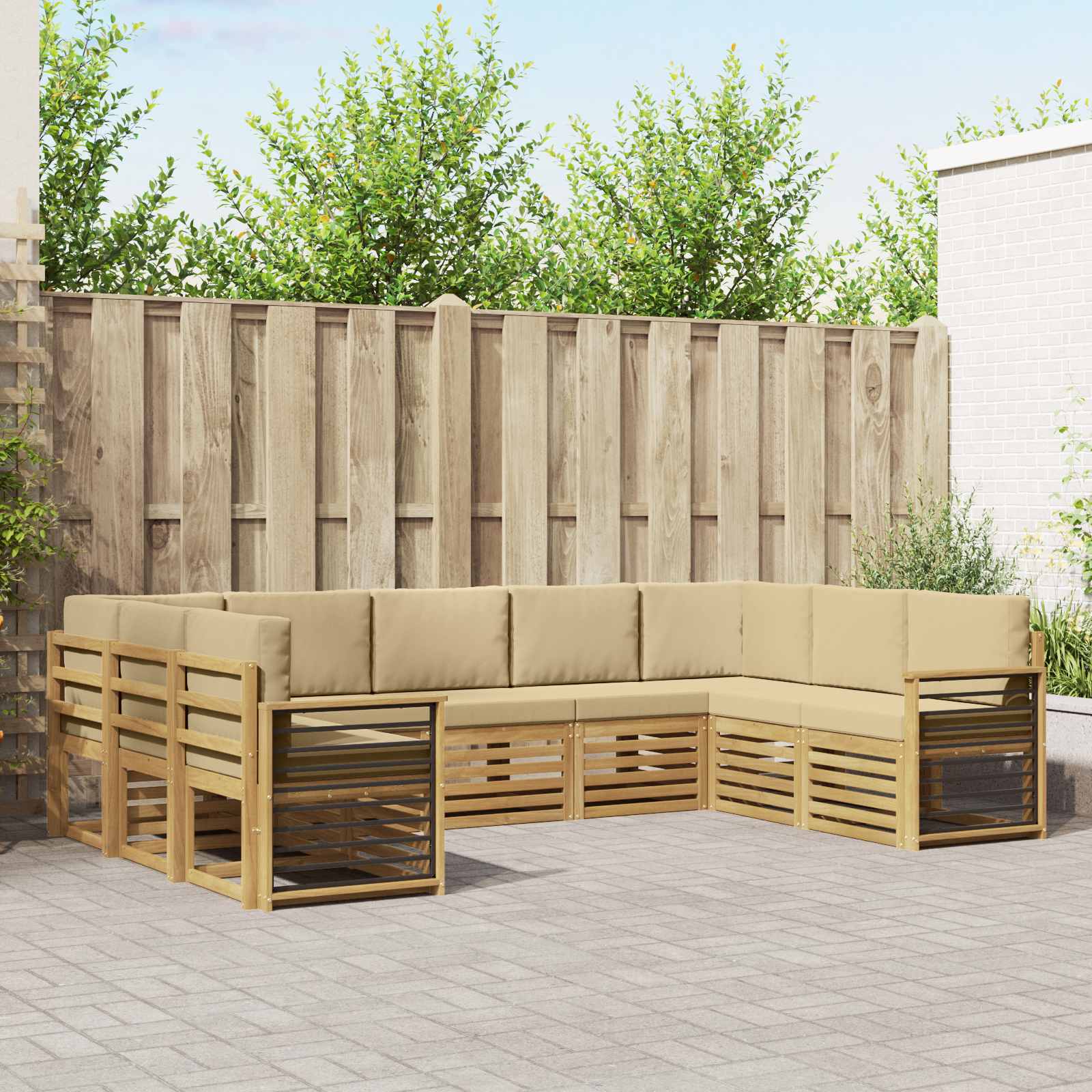 vidaXL Zestaw sof na zewnątrz 9 pcs Biały i Beżowy 304 x 187,5 x 73 cm