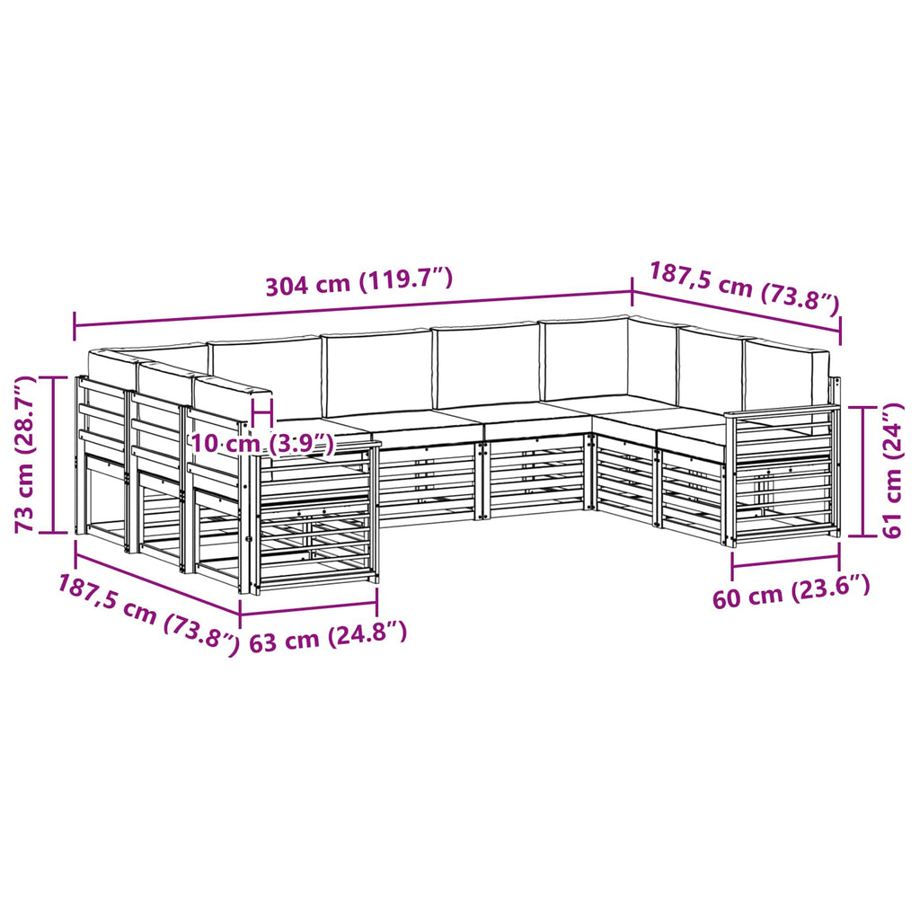 vidaXL Zestaw sof na zewnątrz 9 pcs Biały i Beżowy 304 x 187,5 x 73 cm