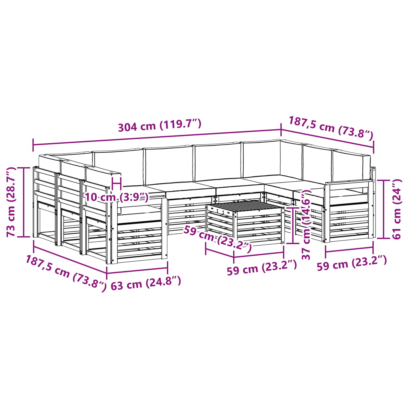 vidaXL Zestaw sof na zewnątrz 8 pcs Biały i kremowy 59 x 59 x 37 cm