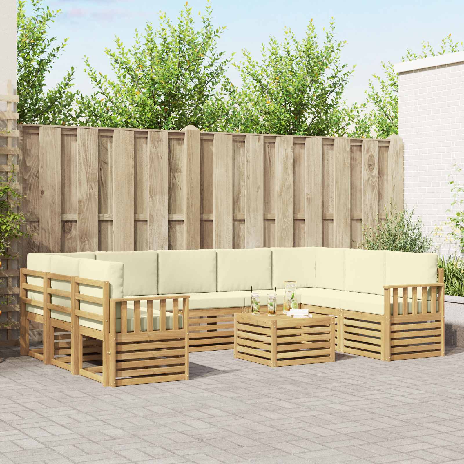vidaXL Zestaw sof na zewnątrz 8 pcs Biały i kremowy 59 x 59 x 37 cm